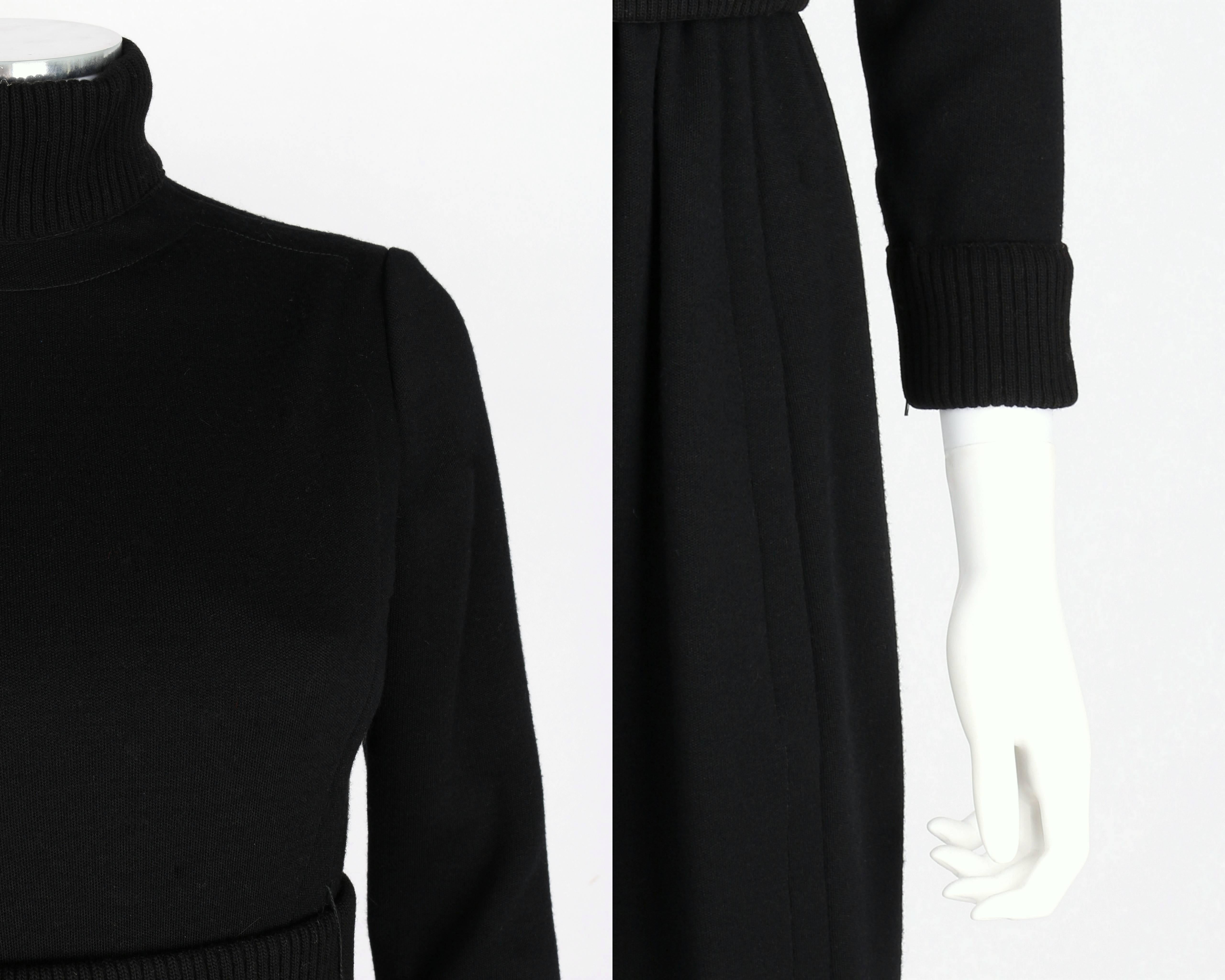 DONALD BROOKS c.1960's Black Mod Ribbed Mock Neck Button Up Belted Coat Dress 3
