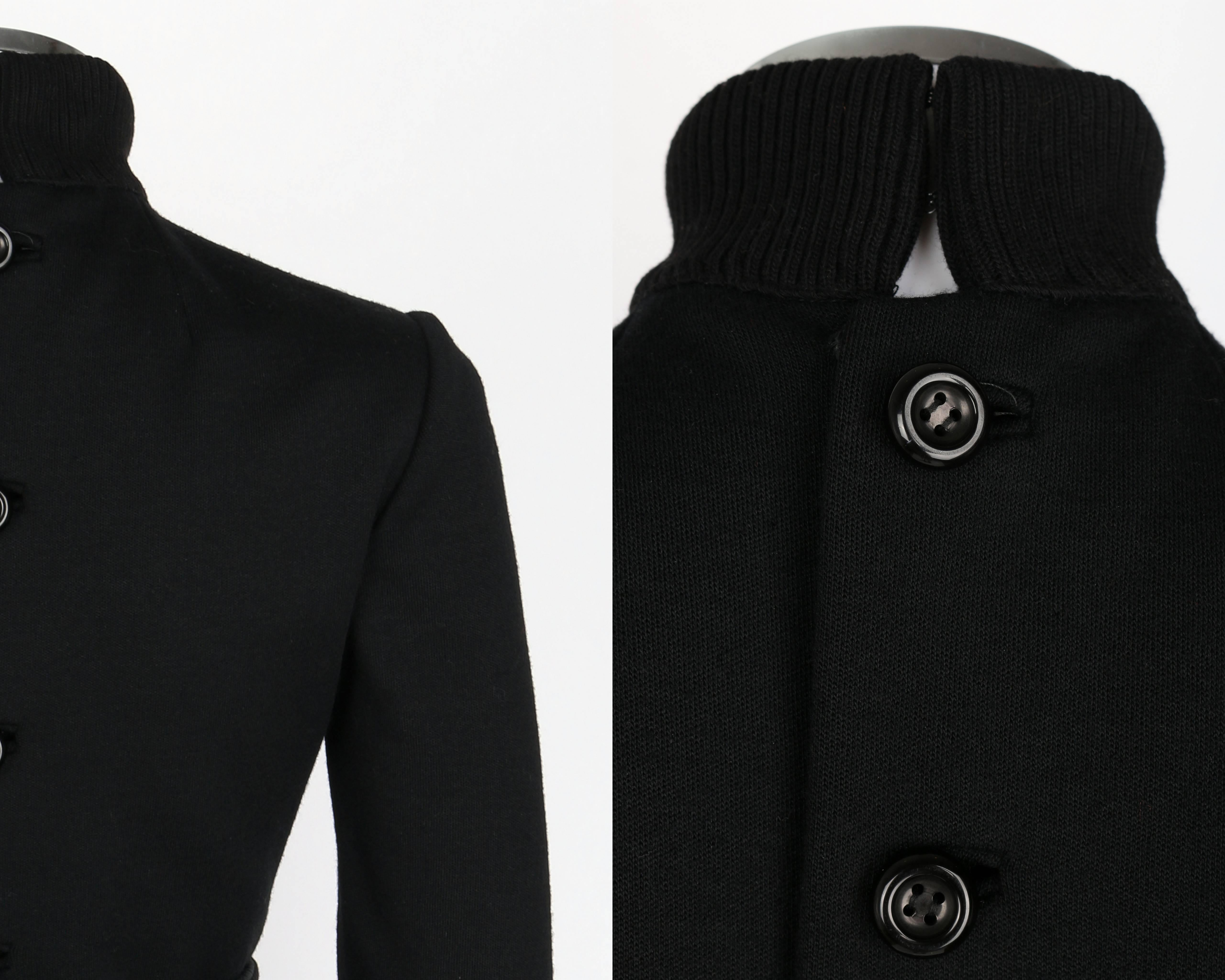 DONALD BROOKS c.1960's Black Mod Ribbed Mock Neck Button Up Belted Coat Dress 4