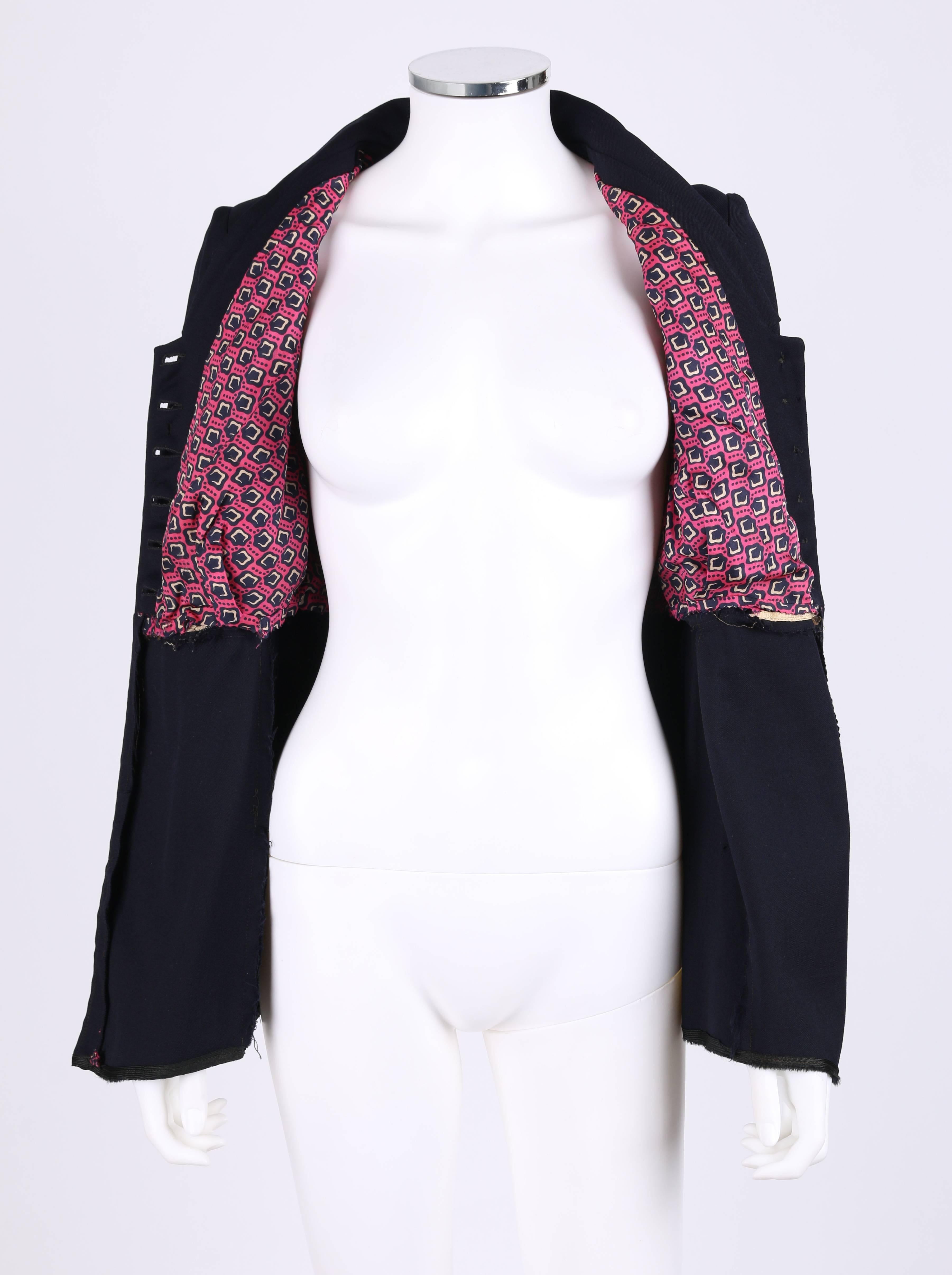 EDWARDIAN c.1910's WWI Navy Blue Wool Floral Embroidered Pleated Peplum Jacket 1