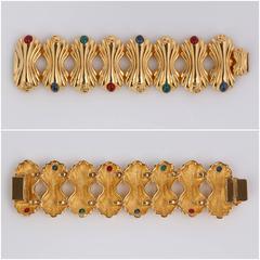 FENDI c.1980's Gold Statement Glass Cabochon Demi Parue Earring Bracelet Set