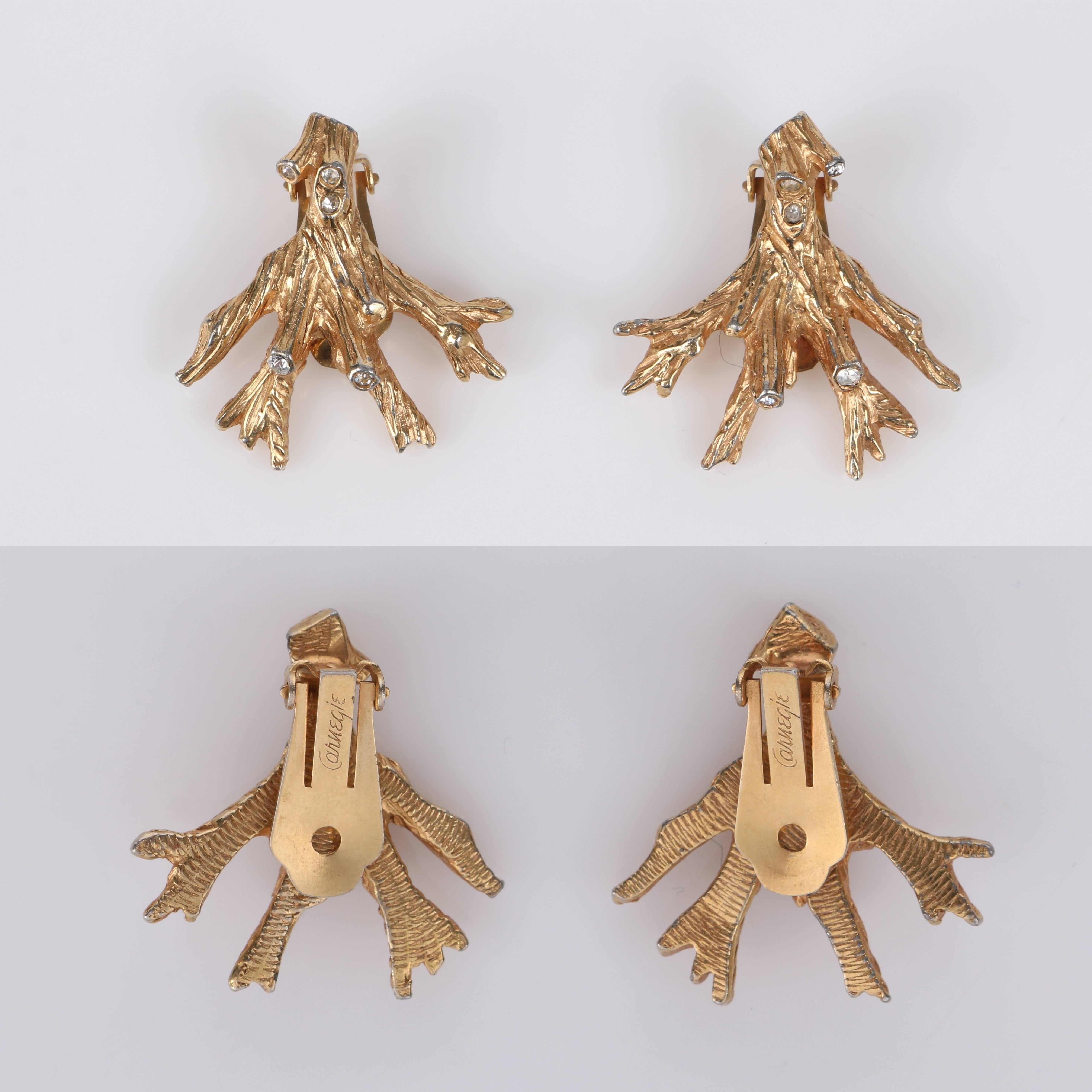 HATTIE CARNEGIE A.I.C C. Boucles d'oreilles Branch en cristal doré Collier Bracelet Parure en vente 2