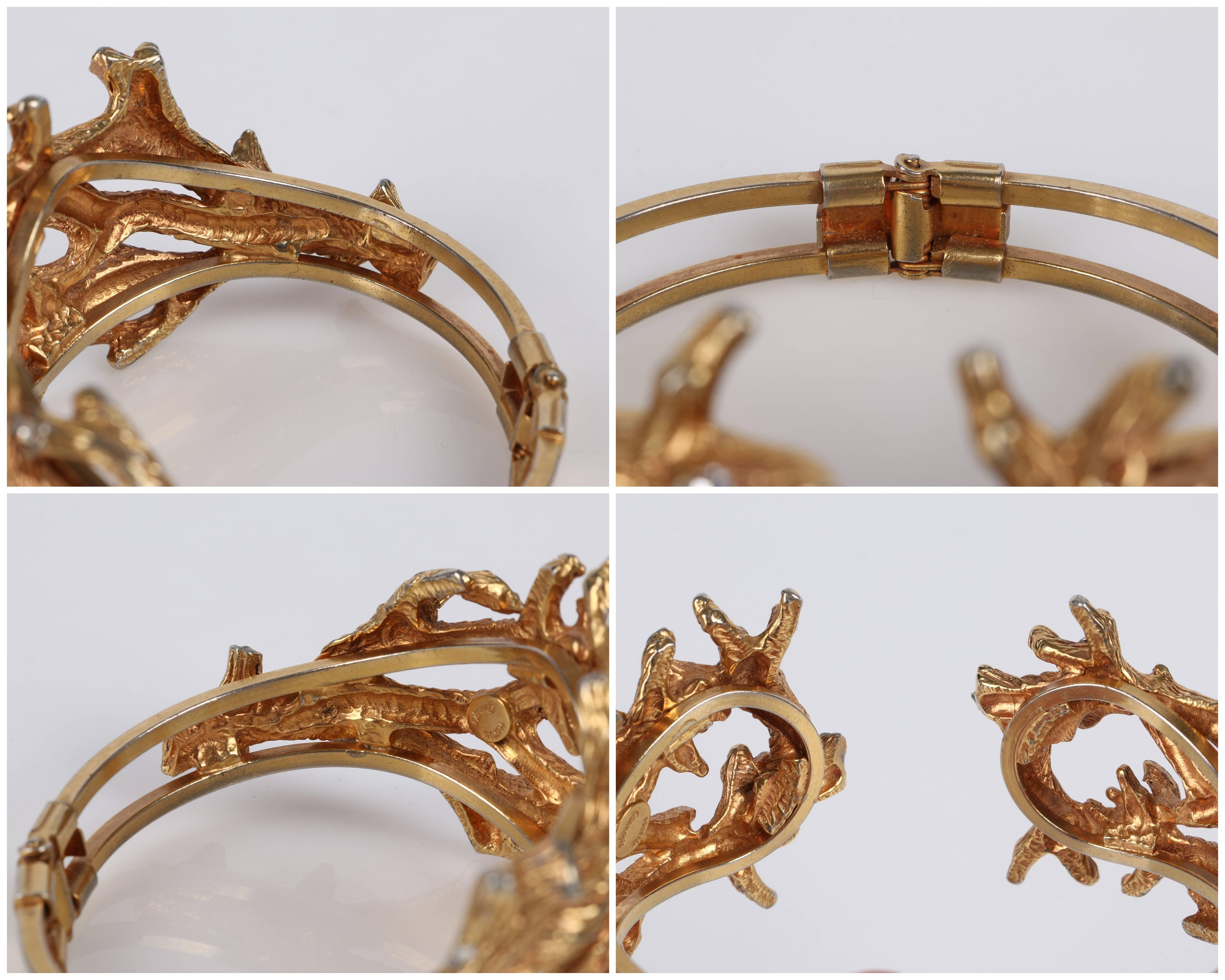 HATTIE CARNEGIE c.1960's Gold Crystal Branch Earrings Necklace Bracelet Parure For Sale 2