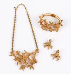 HATTIE CARNEGIE A.I.C C. Boucles d'oreilles Branch en cristal doré Collier Bracelet Parure