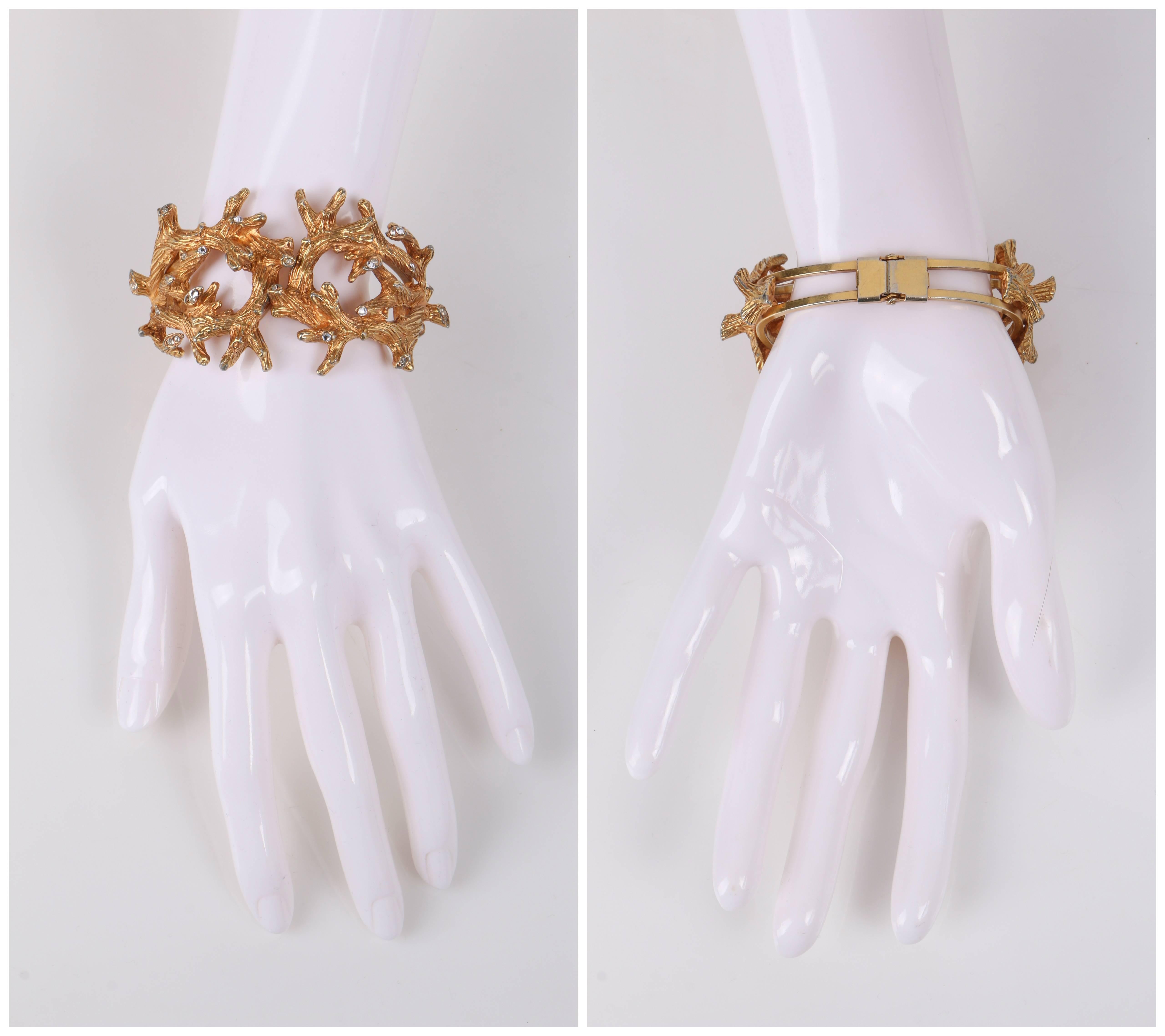 HATTIE CARNEGIE A.I.C C. Boucles d'oreilles Branch en cristal doré Collier Bracelet Parure Pour femmes en vente