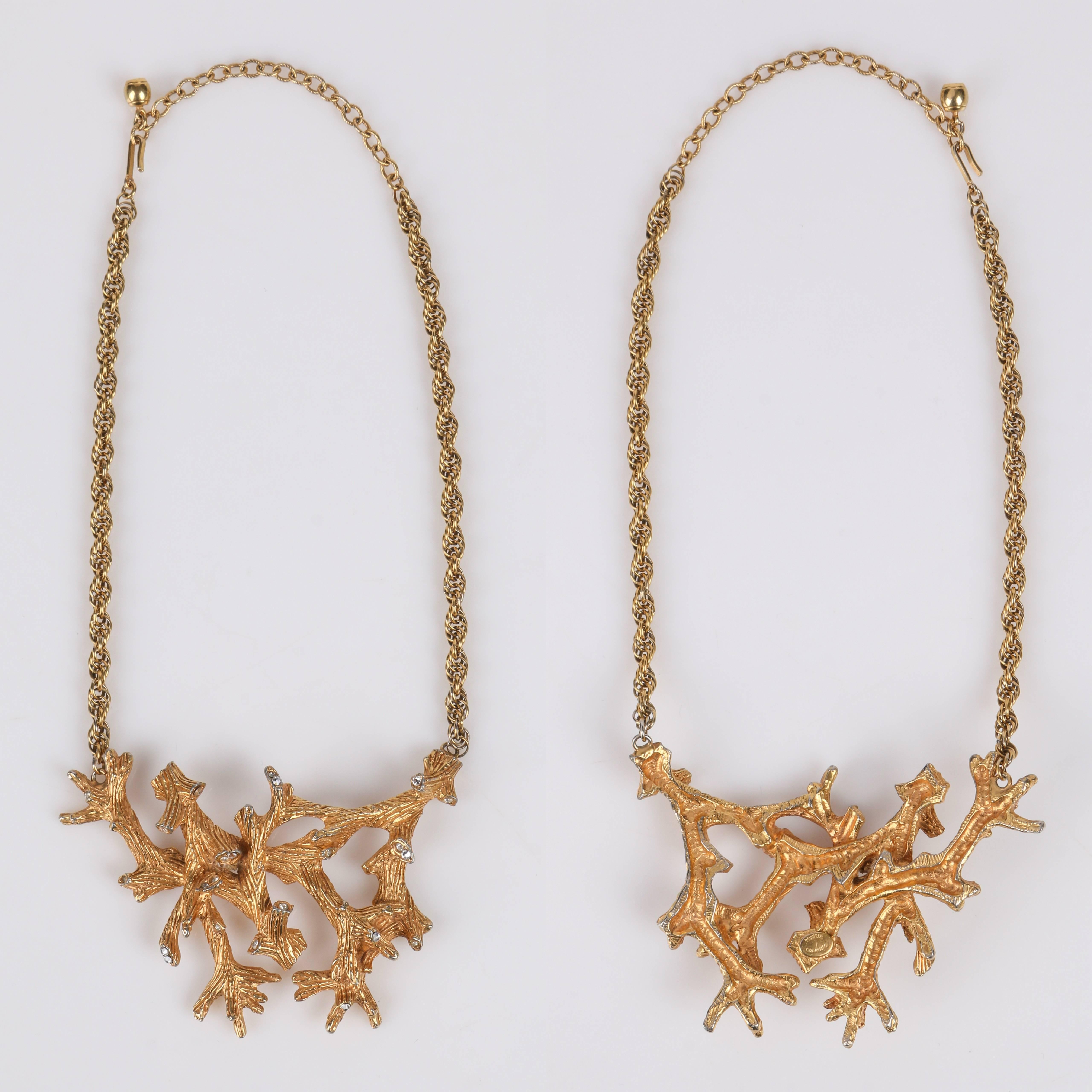 HATTIE CARNEGIE ca. 1960er Jahre Gold Kristall Branch Ohrringe Halskette Armband Parure im Zustand „Gut“ im Angebot in Thiensville, WI