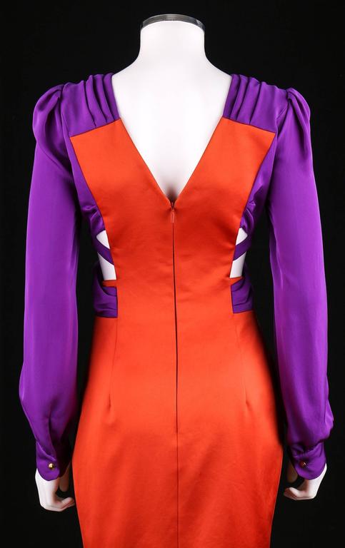 gucci purple orange dress GUCCI S/S 2011 Purple Orange Color Block Knotted Midriff Cutout Cocktail  Dress at 1stDibs