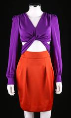 GUCCI S/S 2011 Purple Orange Color Block Knotted Midriff Cutout Cocktail Dress