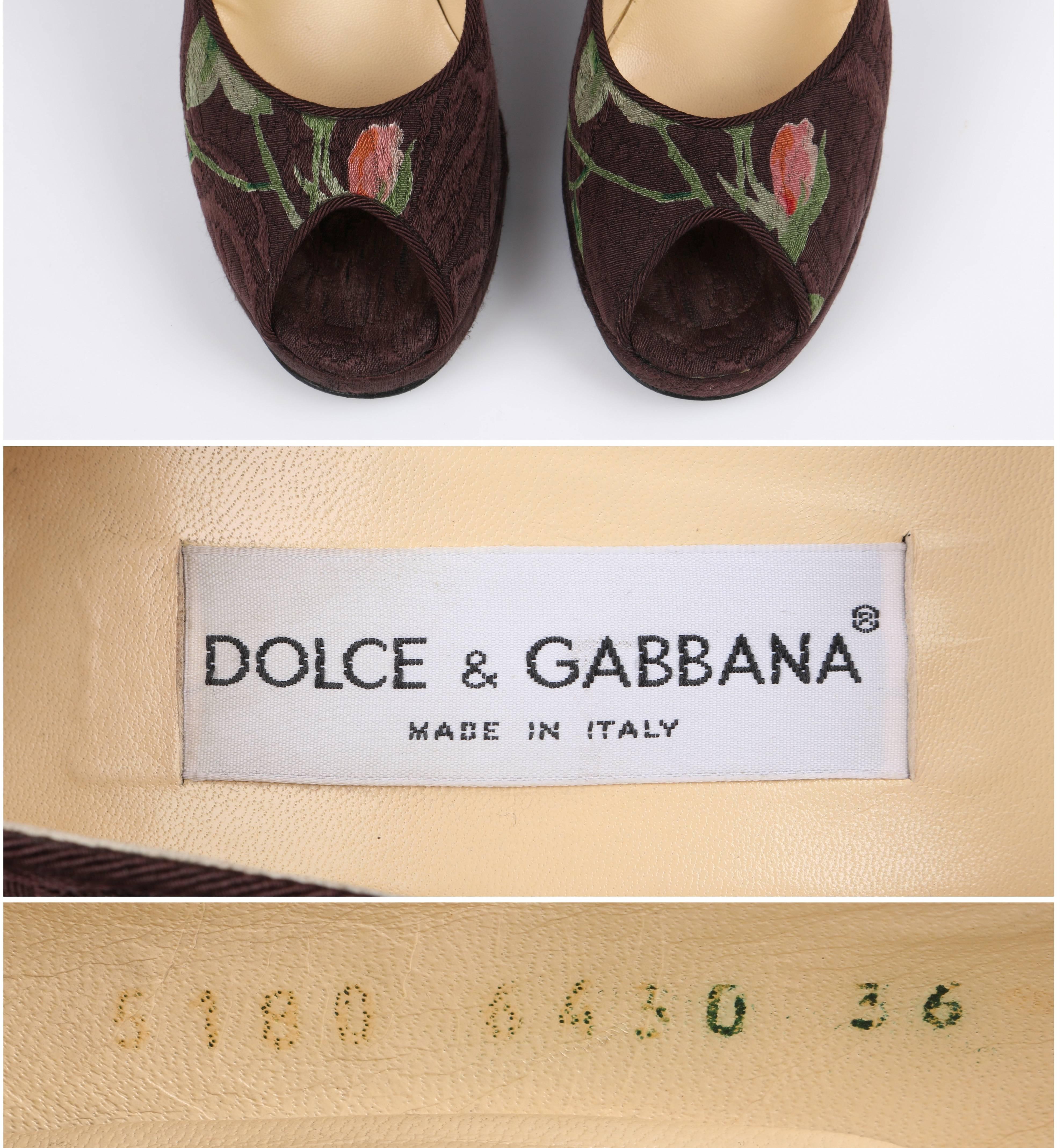 DOLCE & GABBANA Brown Floral Brocade Peep Toe Platform Pumps Heels Size 36 2