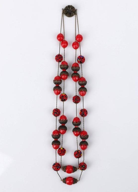 ALICE CAVINESS c.1940's's Bronze Red Confetti Bead Double Chain