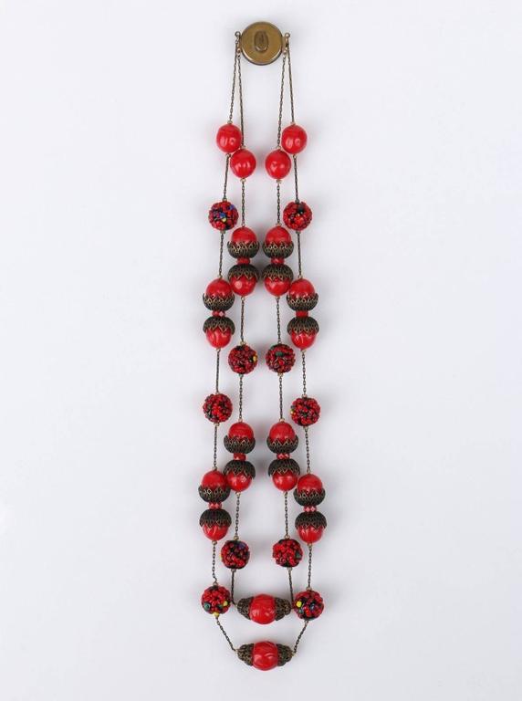 ALICE CAVINESS c.1940's's Bronze Red Confetti Bead Double Chain
