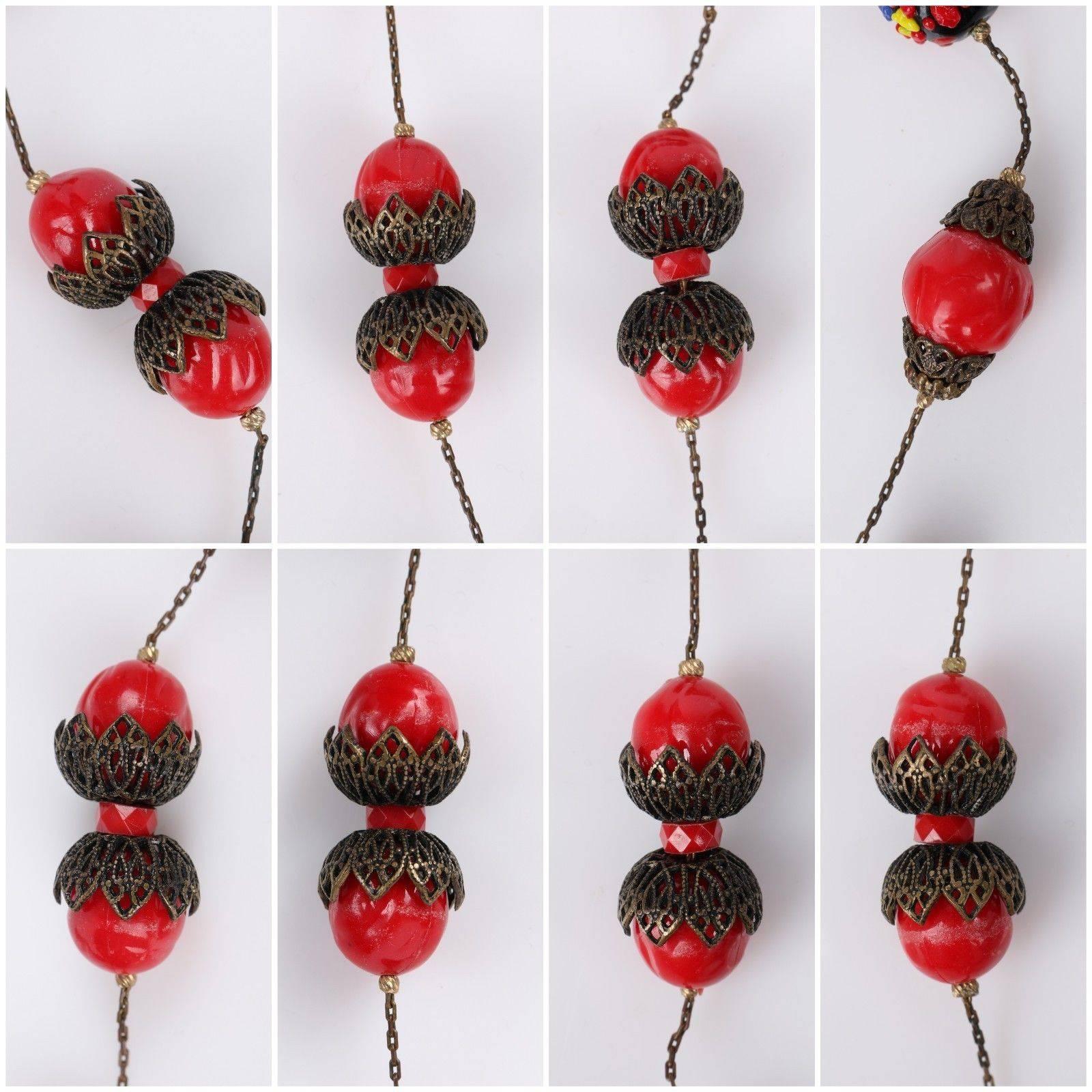 ALICE CAVINESS c.1940's Bronze Red Confetti Bead Double Chain Necklace 3