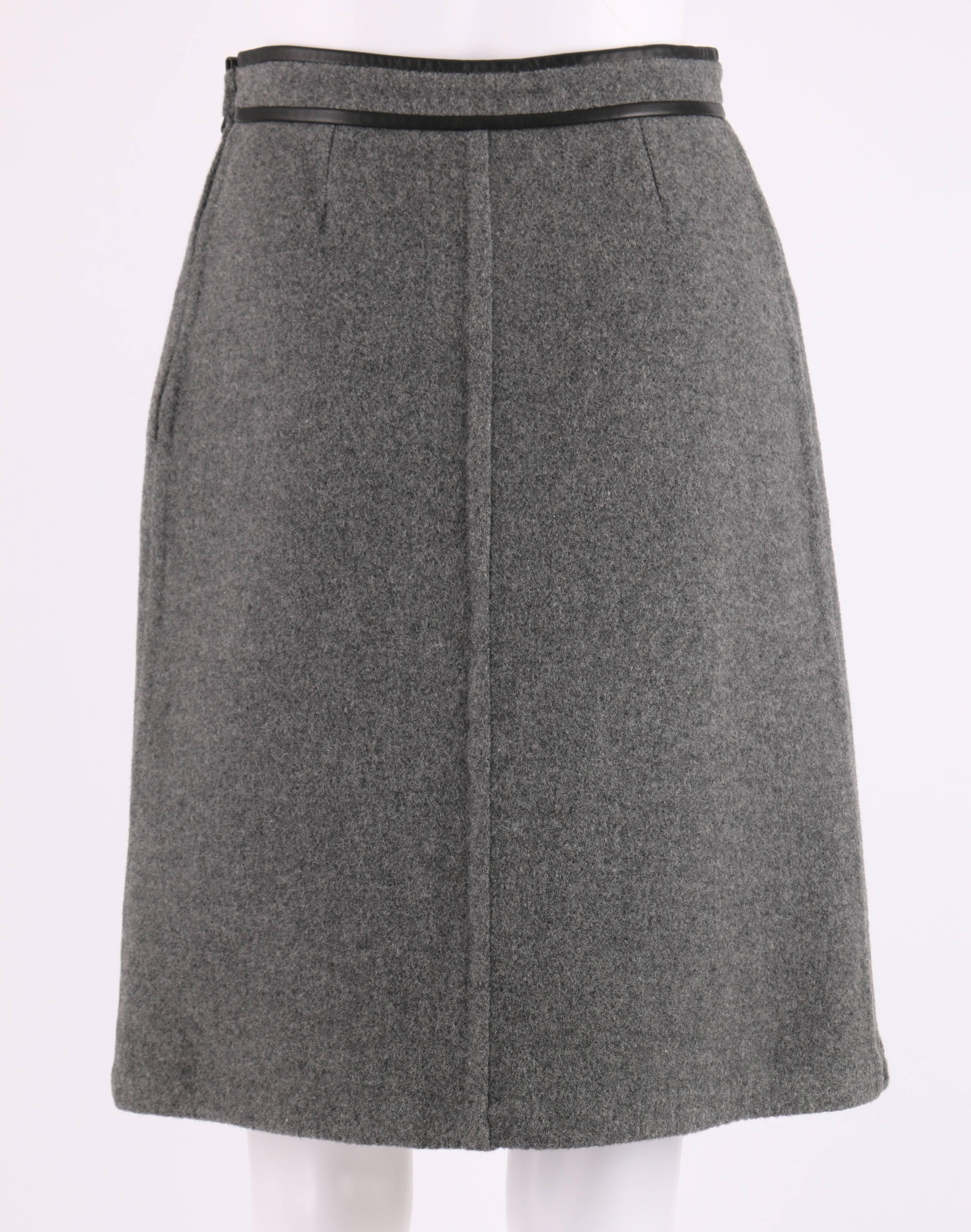 Women's HERMES c.1960's Two Piece Gray Boiled Wool Blazer Jacket Skirt Suit Set Size 38