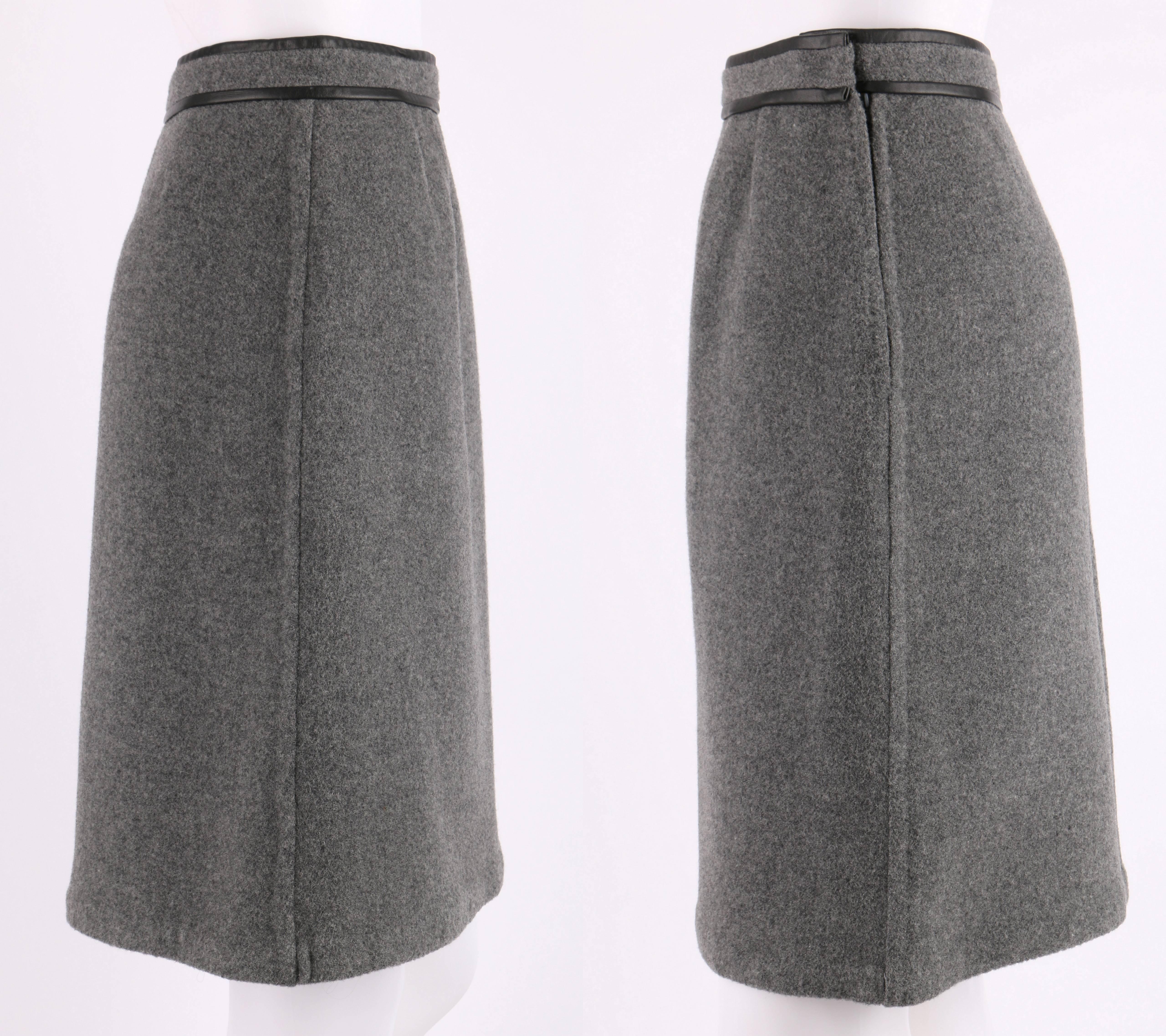 HERMES c.1960's Two Piece Gray Boiled Wool Blazer Jacket Skirt Suit Set Size 38 In Good Condition In Thiensville, WI