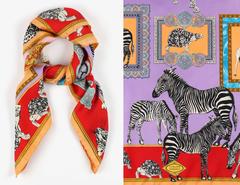 ATELIER VERSACE c.1980's Multicolored Baroque Frame Animal Print 100% Silk Scarf