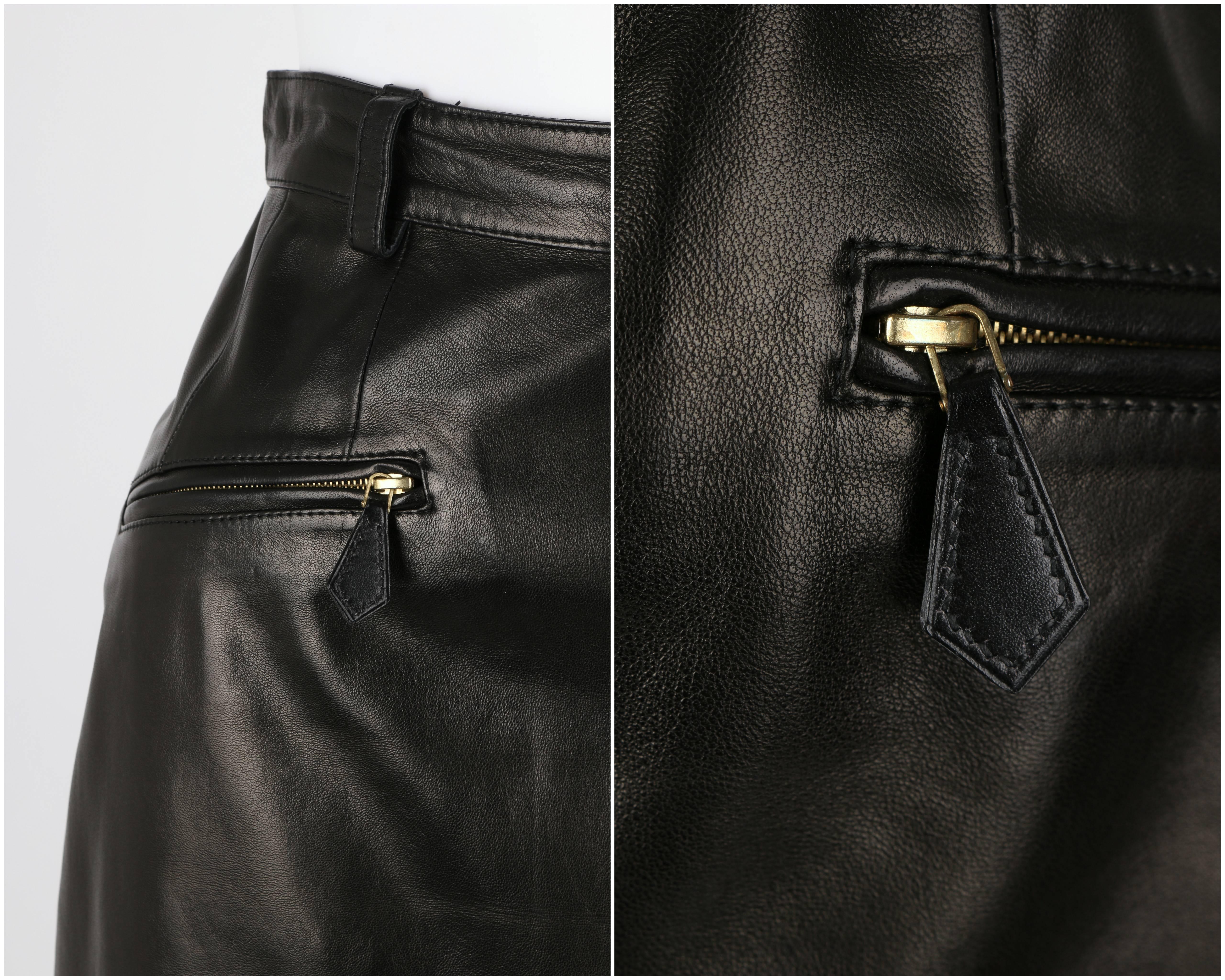 HERMES c.1990's Black Genuine Lambskin Leather Zipper Pencil Skirt Size 40 3
