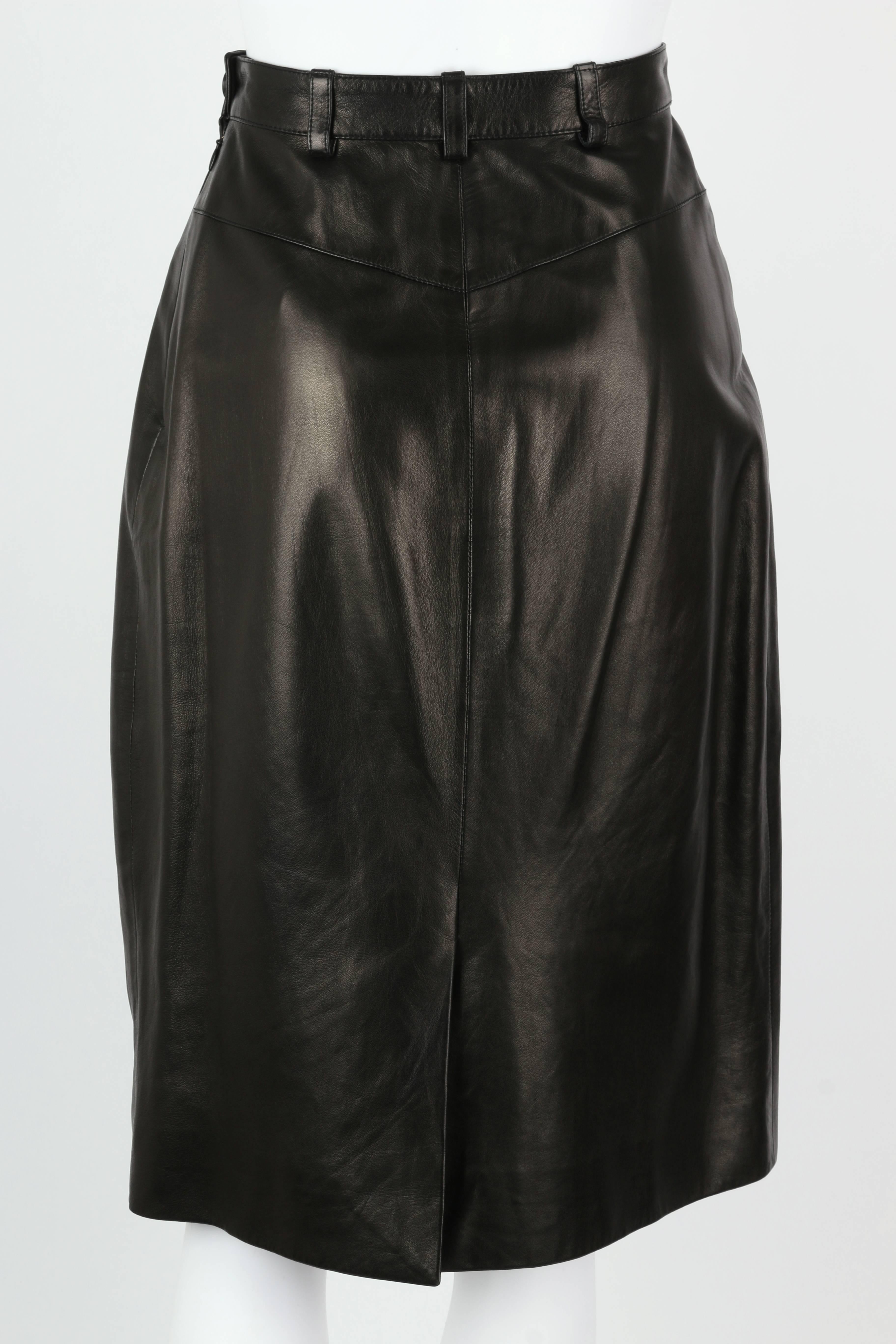 Women's HERMES c.1990's Black Genuine Lambskin Leather Zipper Pencil Skirt Size 40