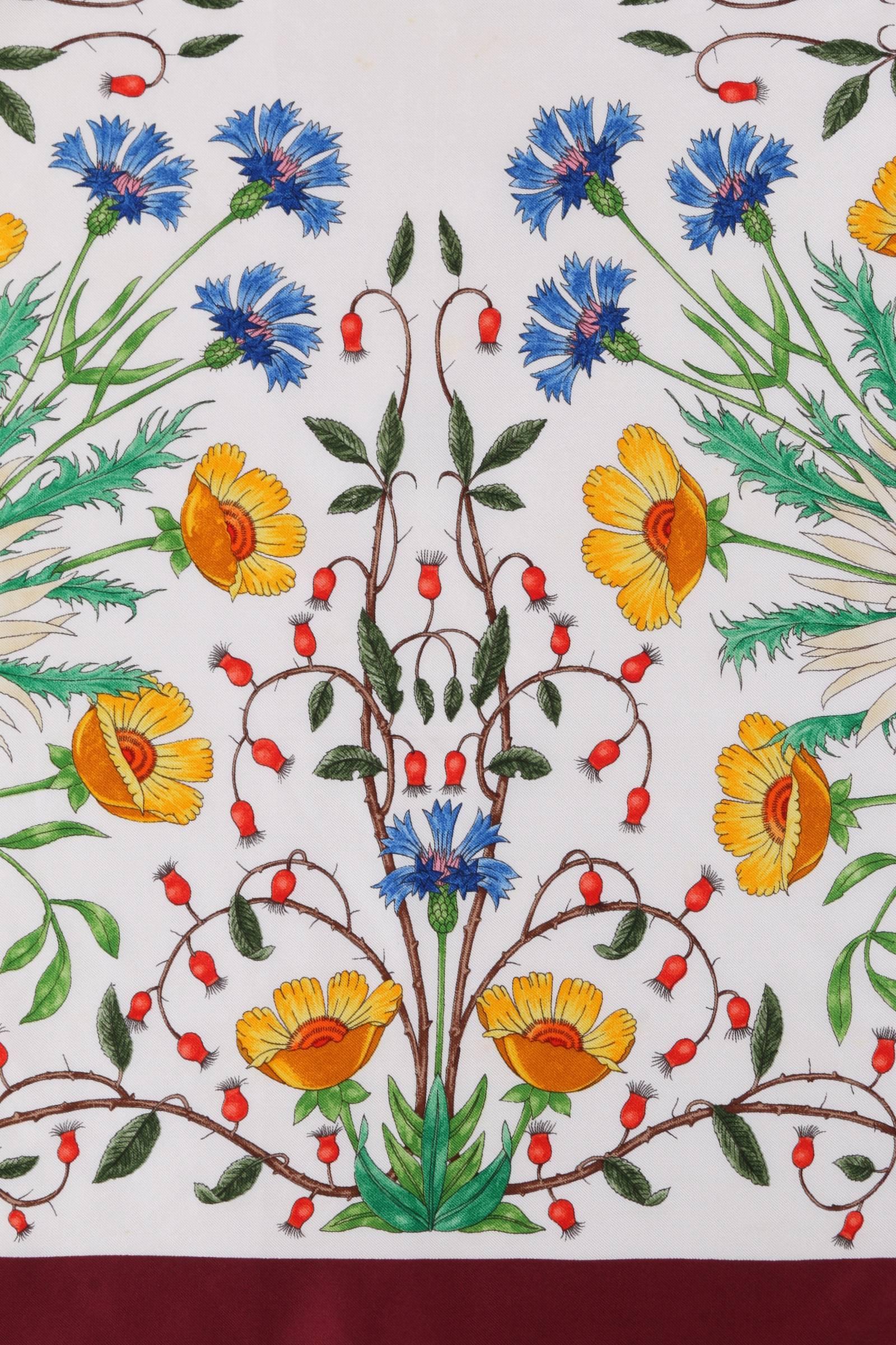 GUCCI c.1970's V. Accornero Multicolor Symmetrical Floral Print 100% Silk Scarf 2