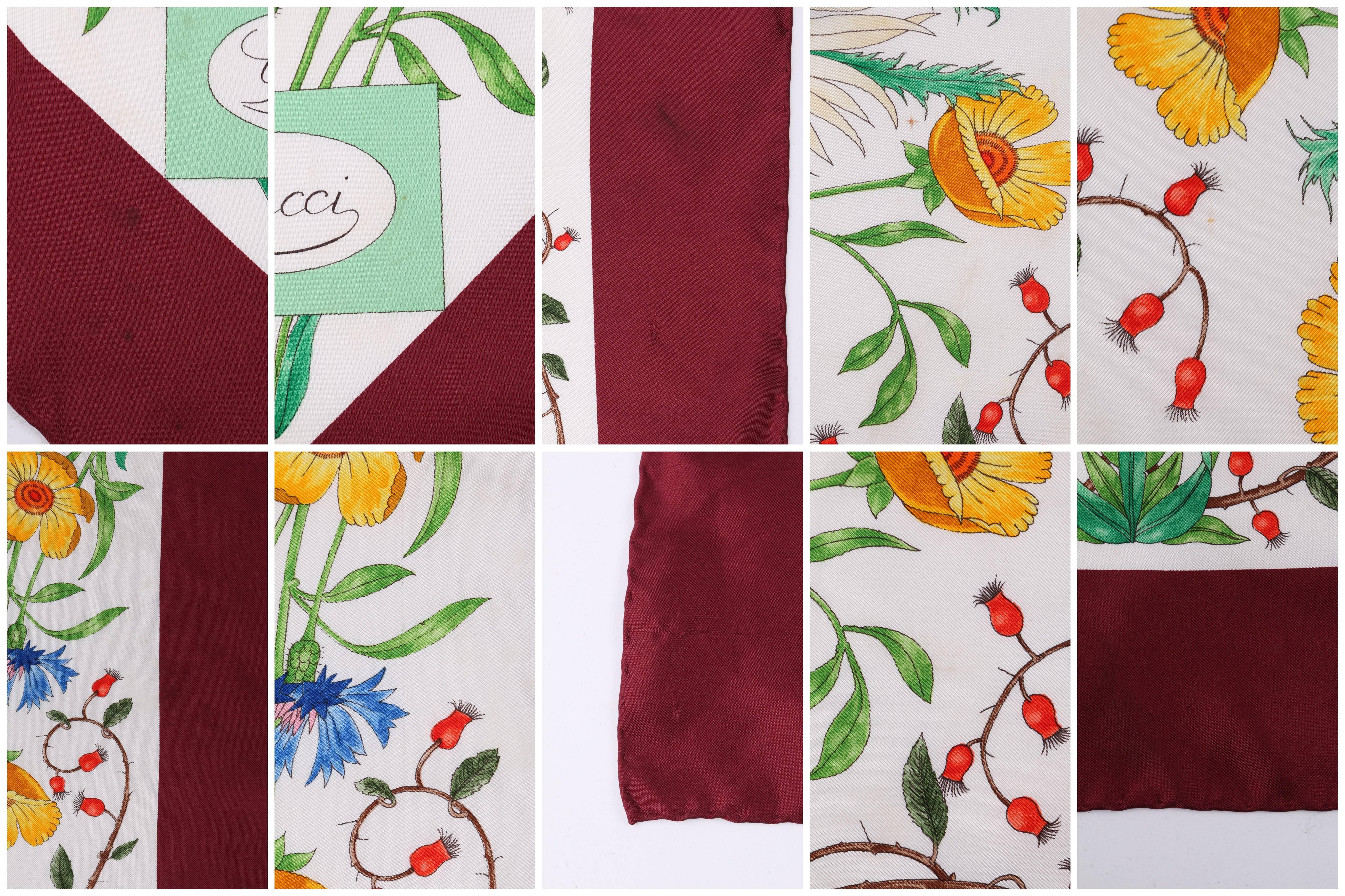 GUCCI c.1970's V. Accornero Multicolor Symmetrical Floral Print 100% Silk Scarf 3