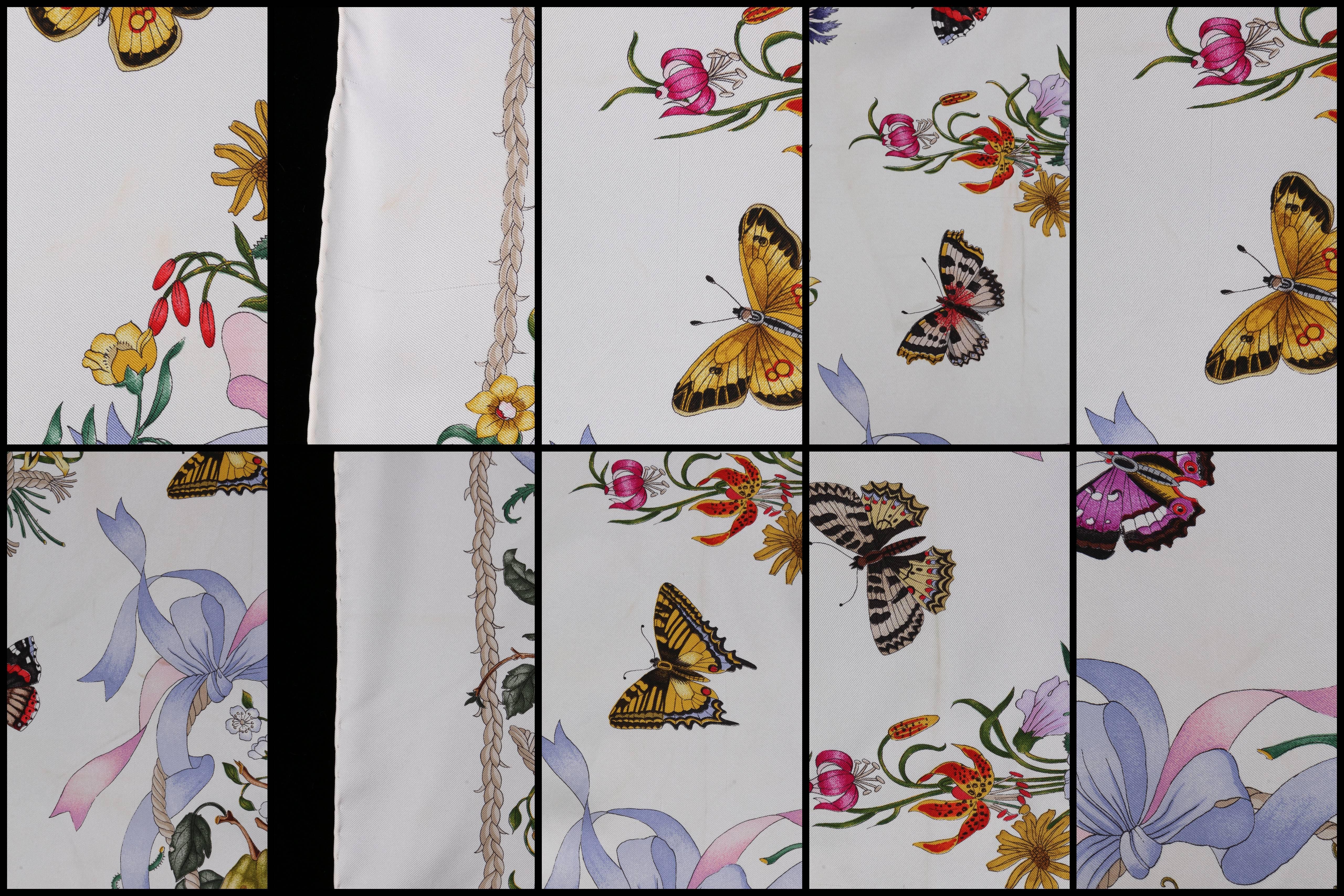GUCCI c.1970's V. Accornero Symmetrical Floral Butterfly Fruit Print Silk scarf 2