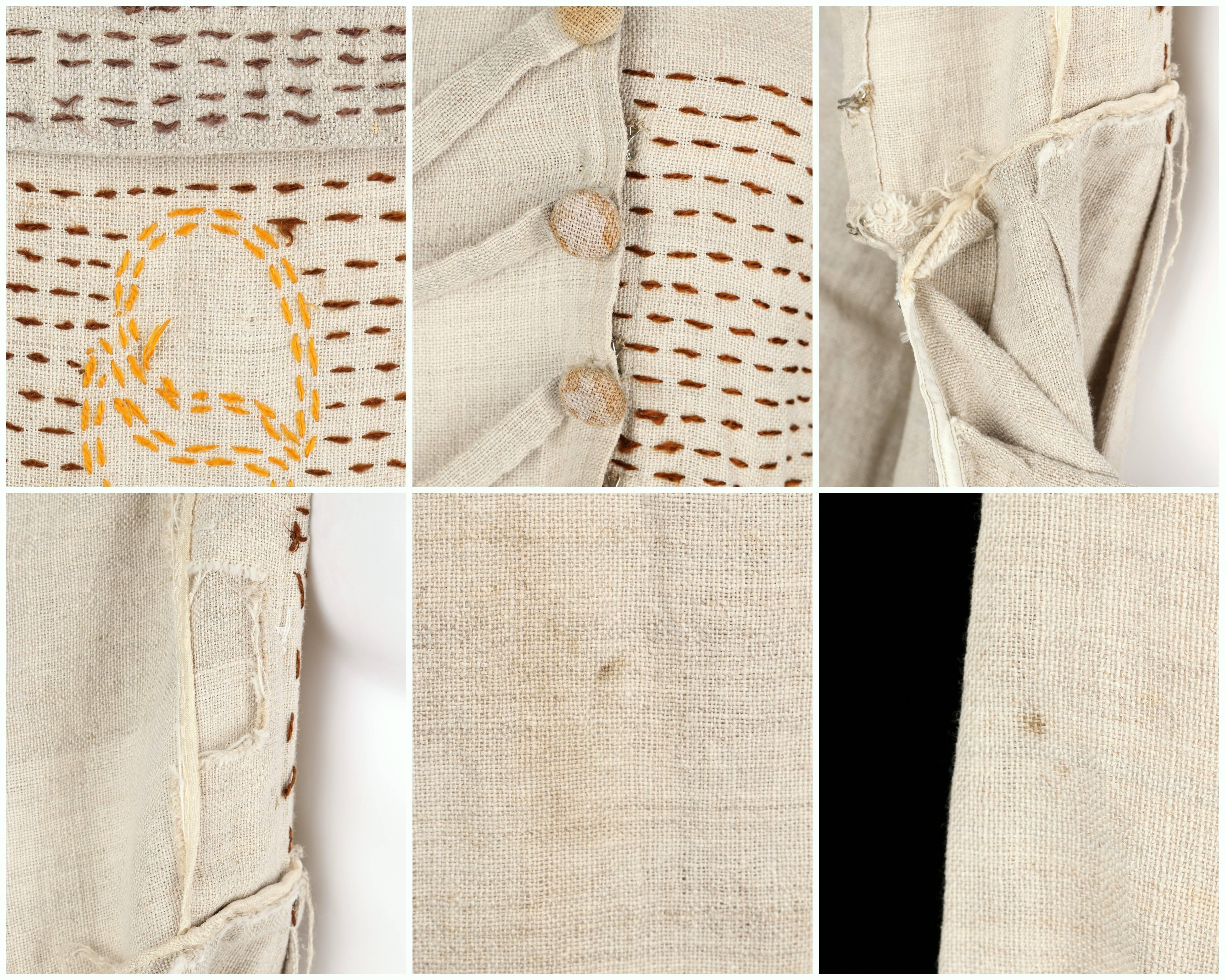 COUTURE Edwardian c.1910s Natural Linen Hand Embroidered Rural Smock Frock Dress 2
