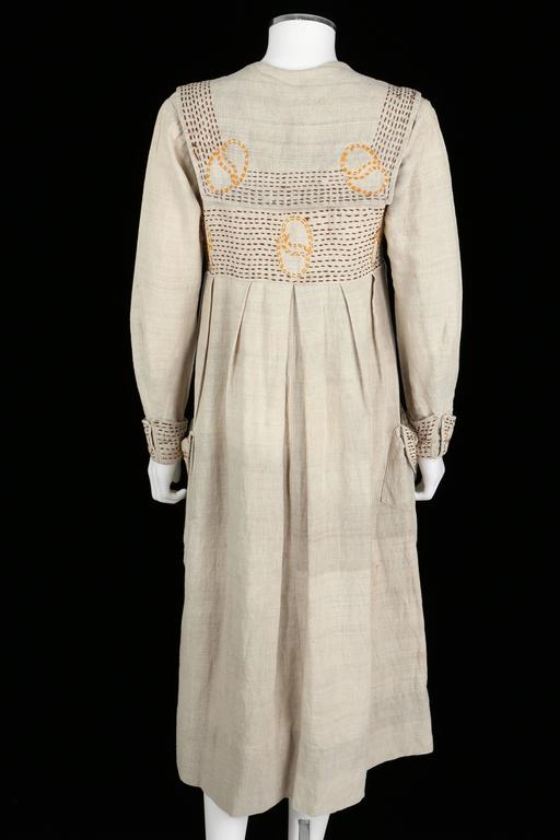 COUTURE Edwardian c.1910s Natural Linen Hand Embroidered Rural Smock Frock Dress at 1stDibs