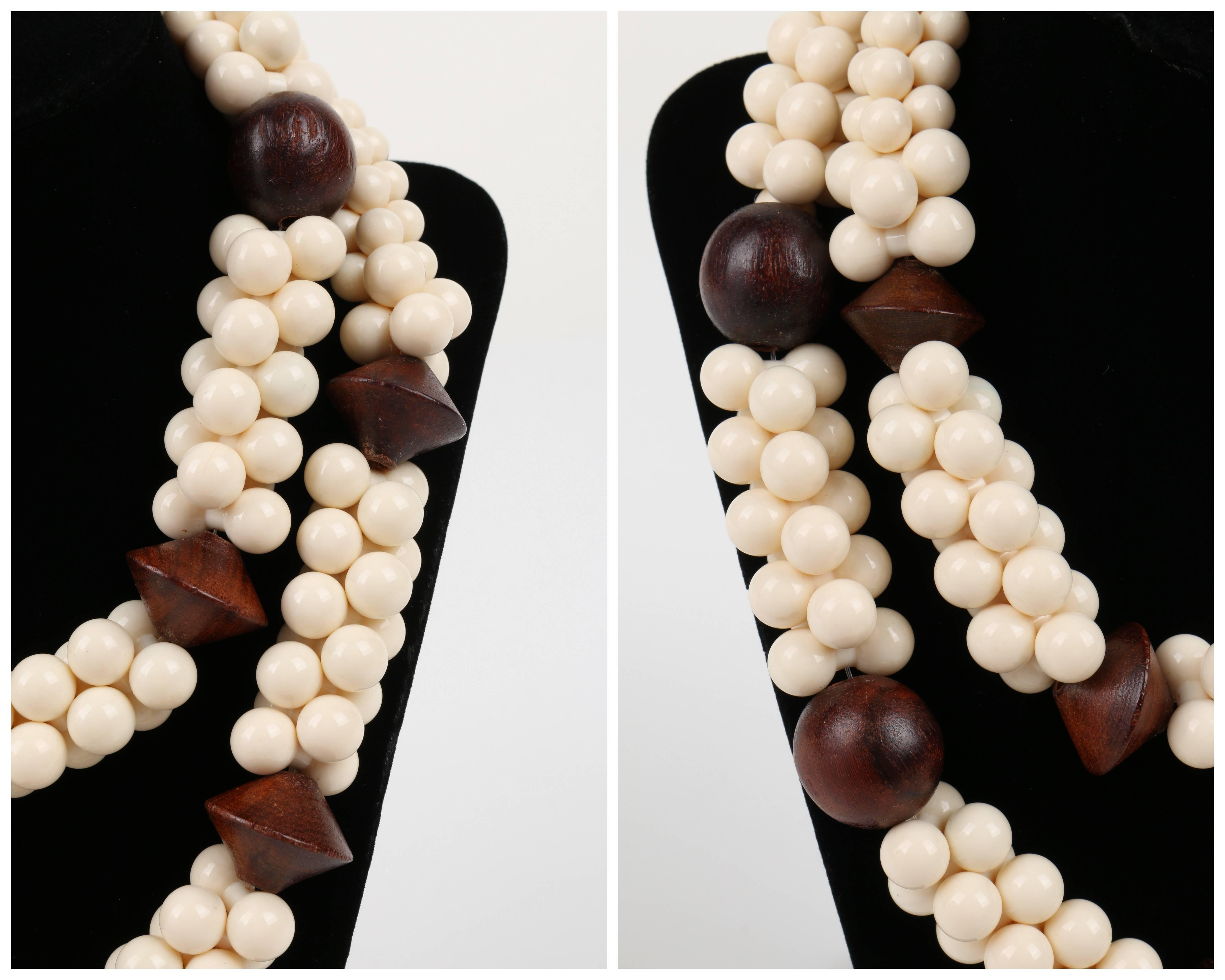 YVES SAINT LAURENT c.1967 African Collection Wood Ivory Resin Bead Necklace YSL In Excellent Condition In Thiensville, WI