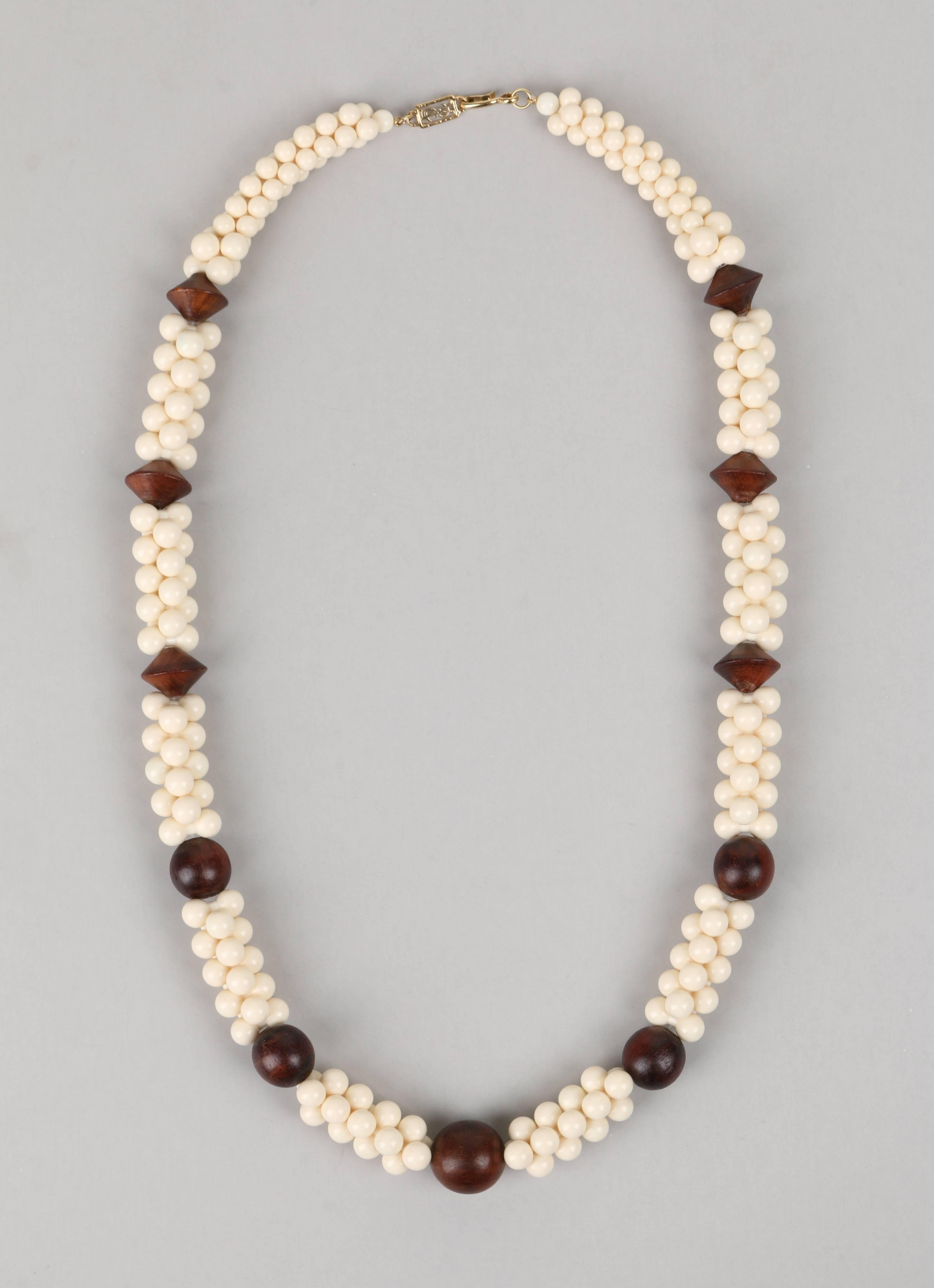 YVES SAINT LAURENT c.1967 African Collection Wood Ivory Resin Bead Necklace YSL 1