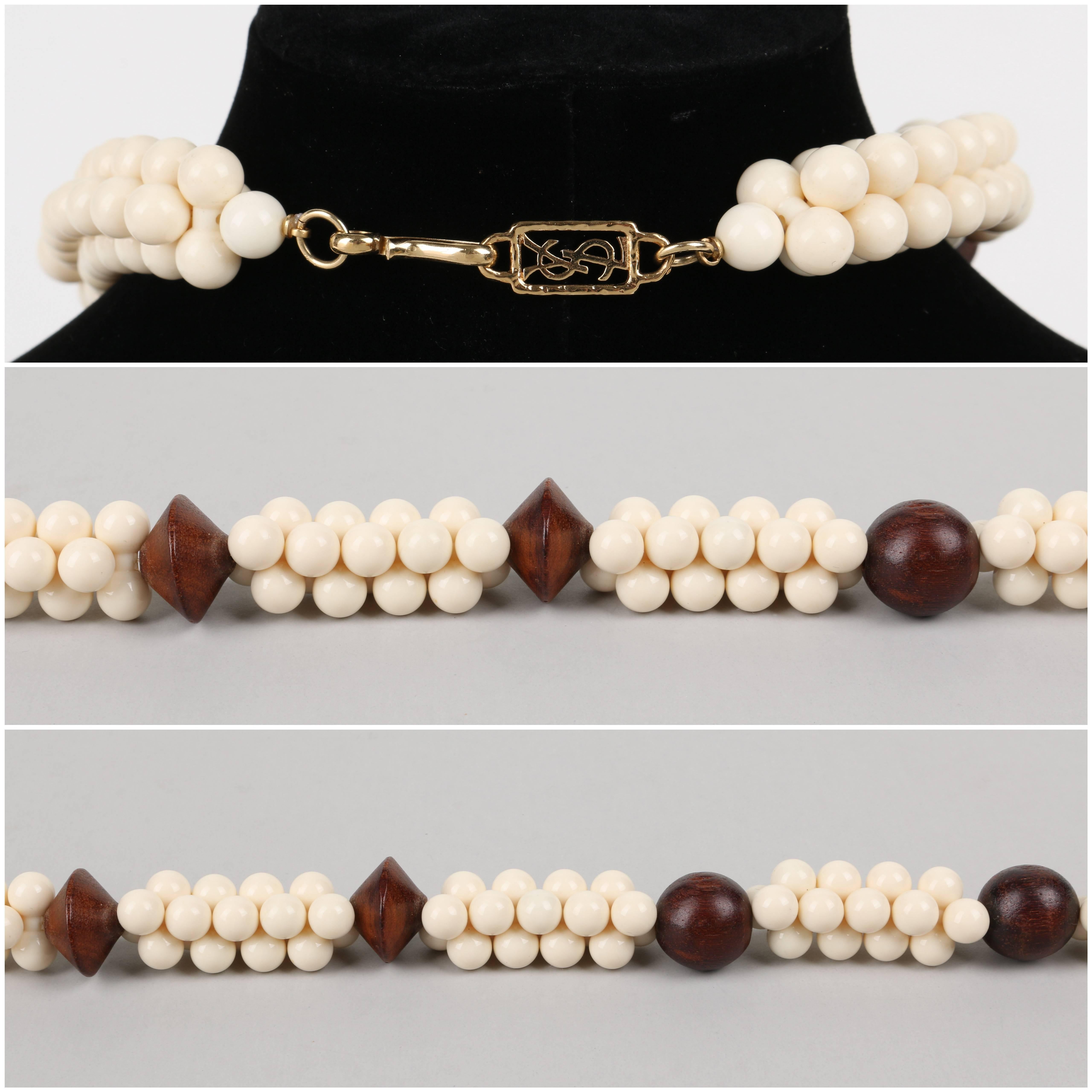 YVES SAINT LAURENT c.1967 African Collection Wood Ivory Resin Bead Necklace YSL 2