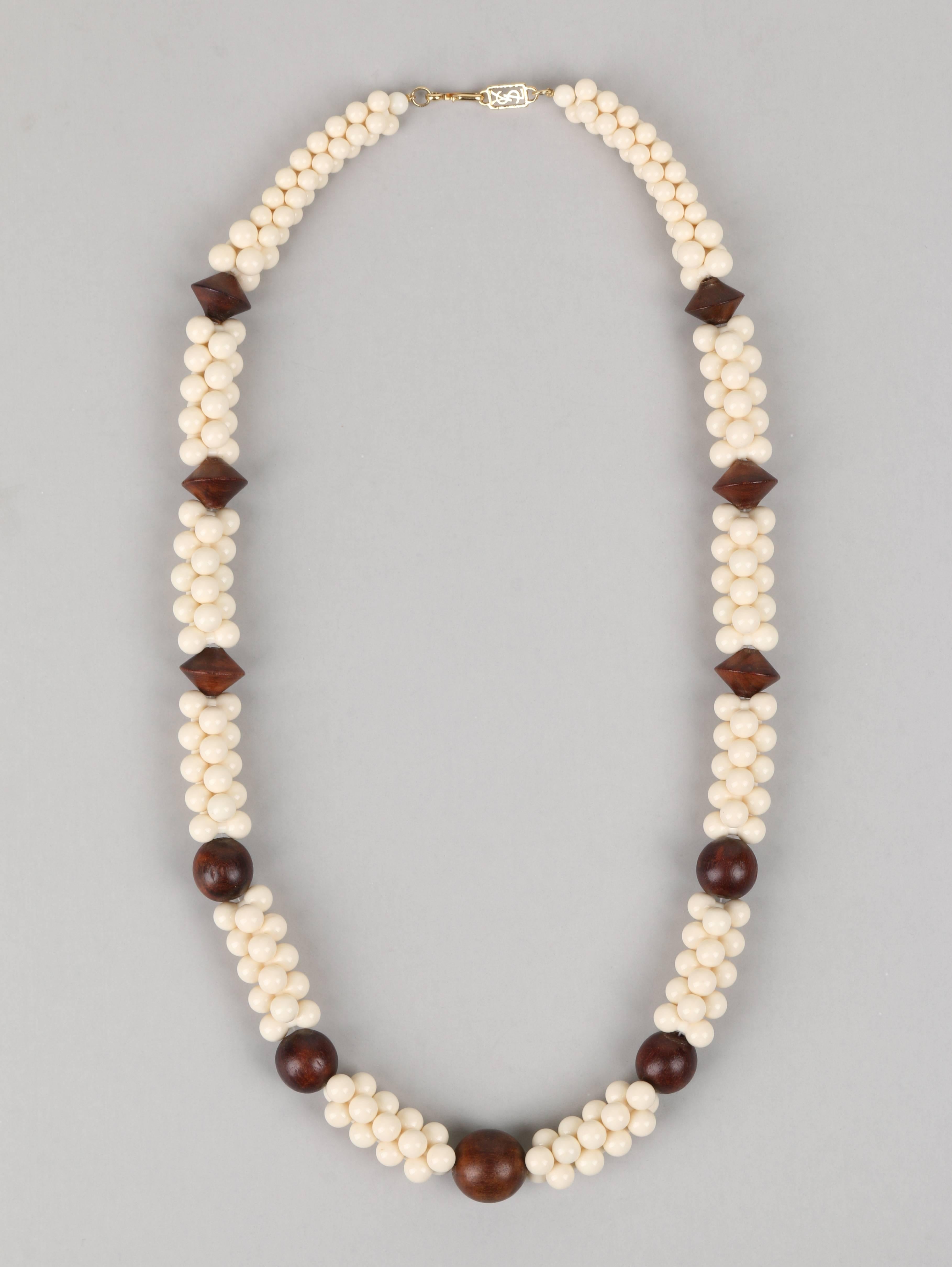 Women's YVES SAINT LAURENT c.1967 African Collection Wood Ivory Resin Bead Necklace YSL