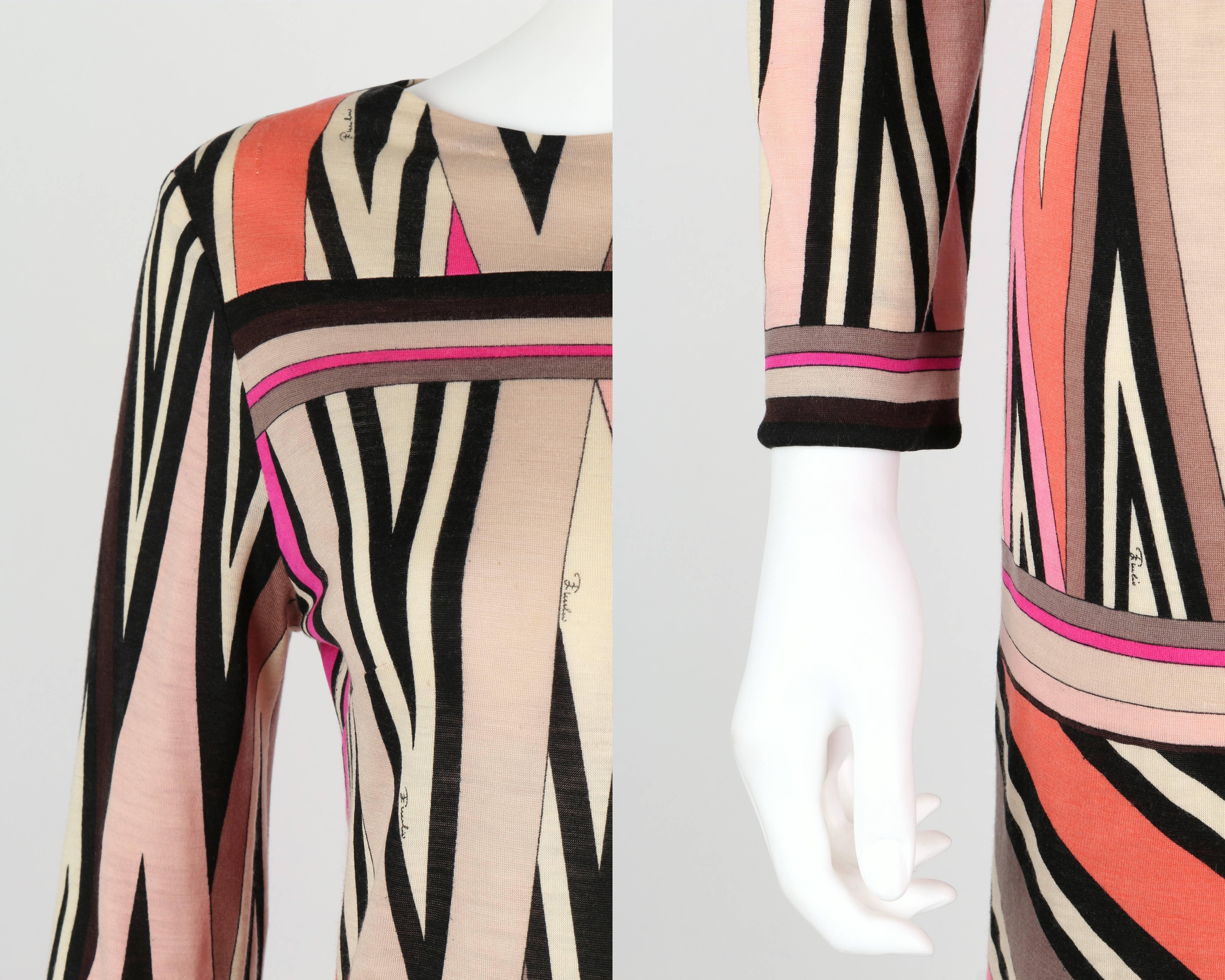 EMILIO PUCCI c.1960's Multicolor Zigzag Signature Print Drop Waist Shift Dress In Good Condition In Thiensville, WI