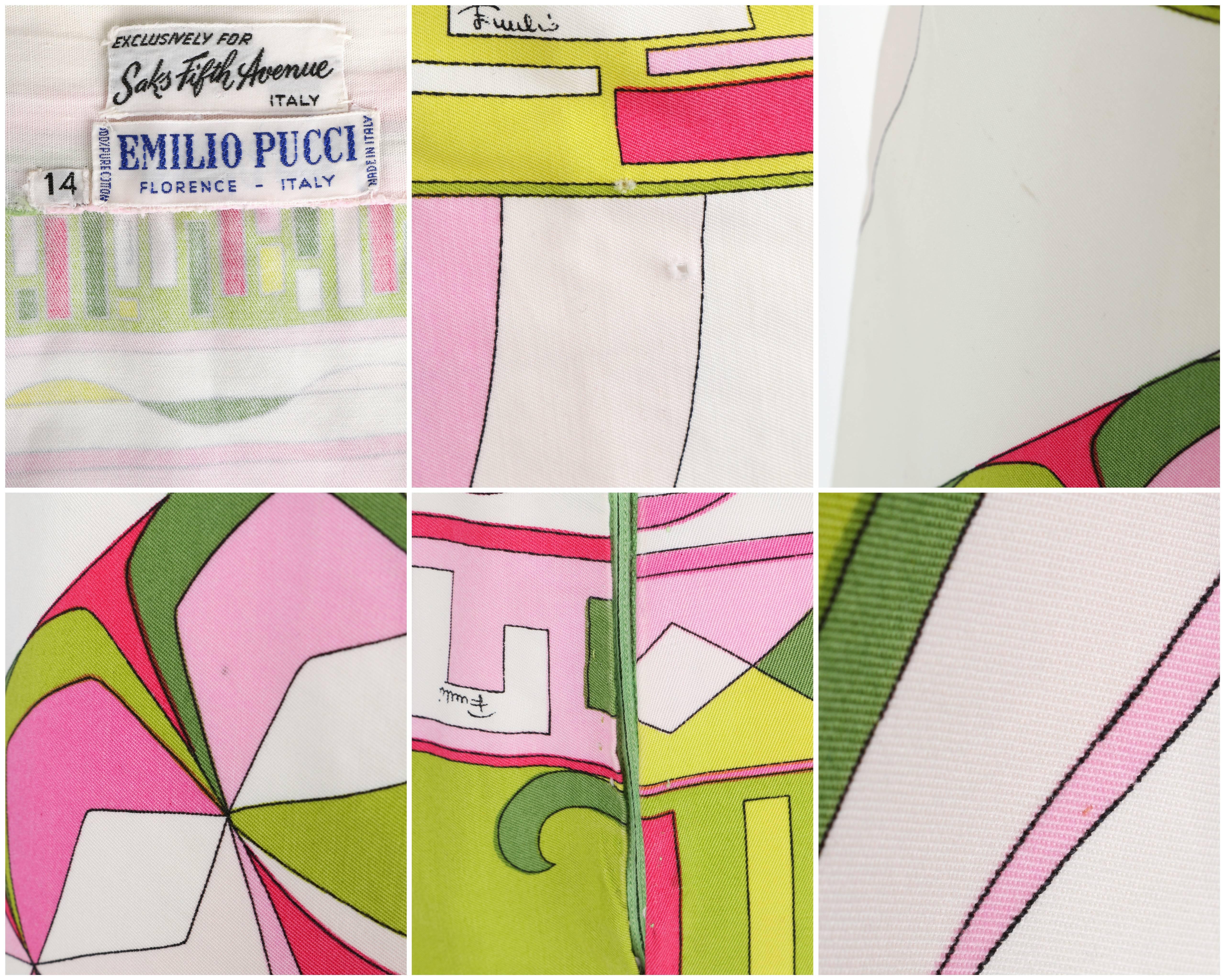 EMILIO PUCCI c.1960's Green Pink Geometric Signature Print Cotton Mini Skirt 2
