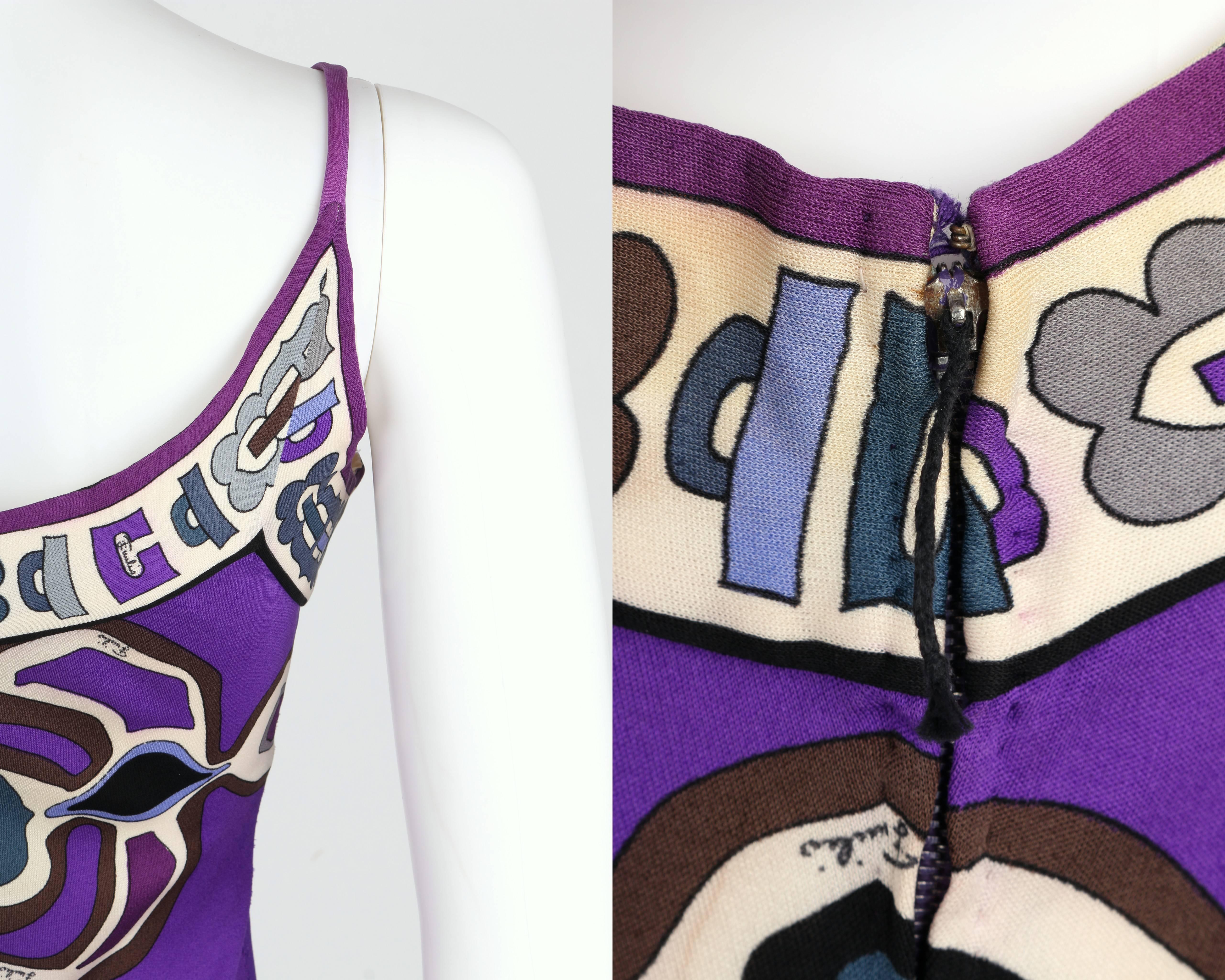 EMILIO PUCCI c.1960's Purple Signature Print 100% Silk Shorts Romper Playsuit 4