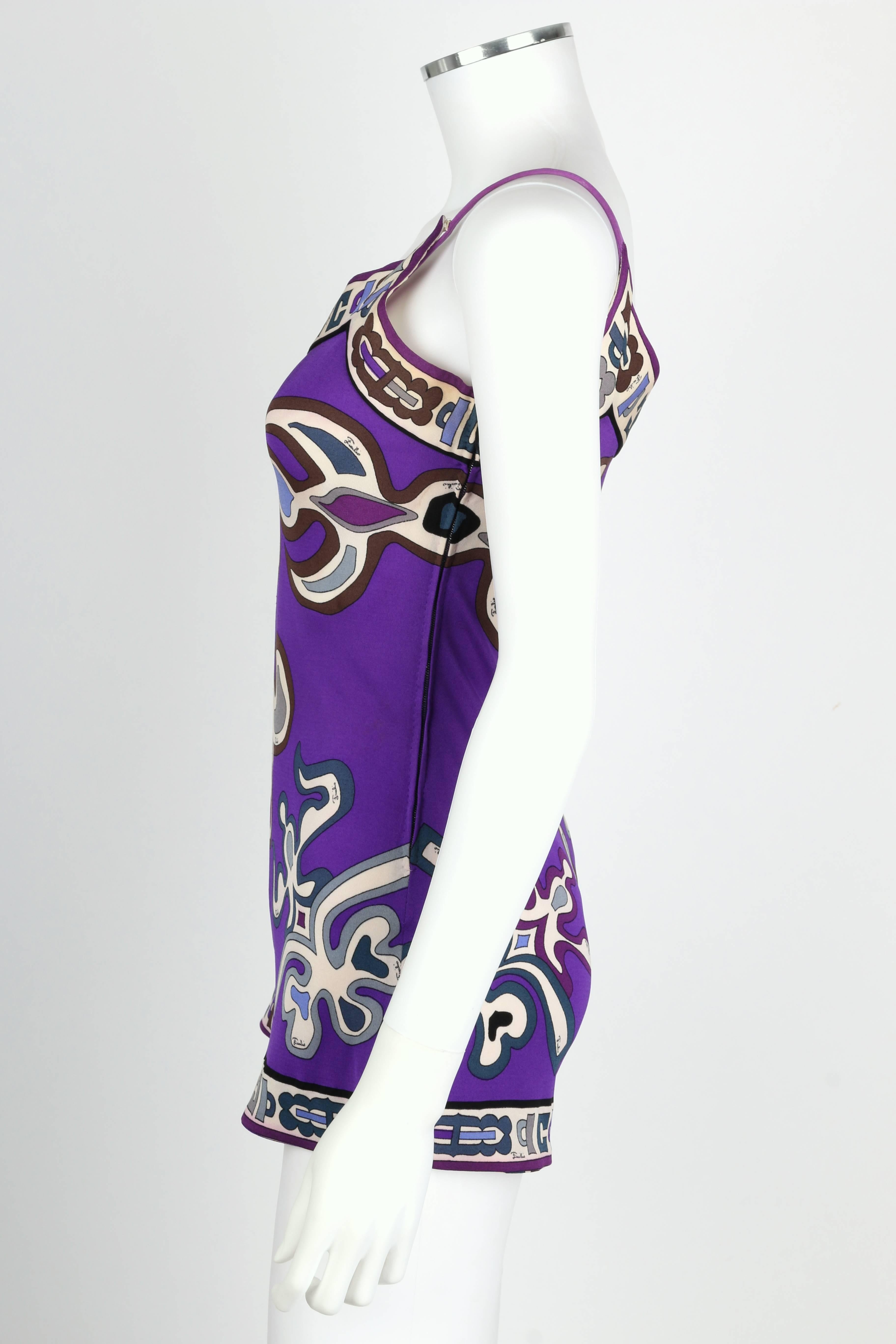 EMILIO PUCCI c.1960's Purple Signature Print 100% Silk Shorts Romper Playsuit 1
