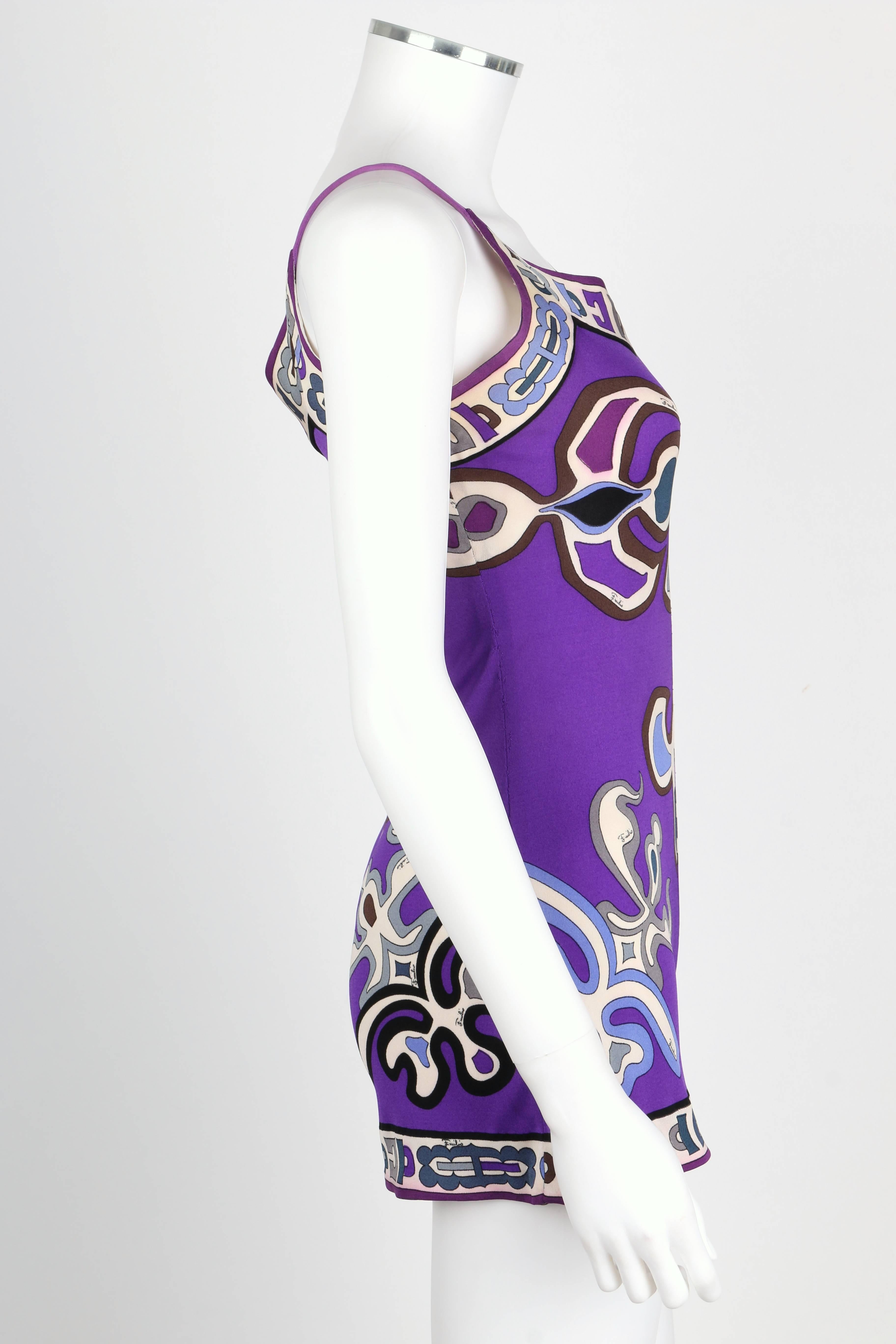 EMILIO PUCCI c.1960's Purple Signature Print 100% Silk Shorts Romper Playsuit In Good Condition In Thiensville, WI