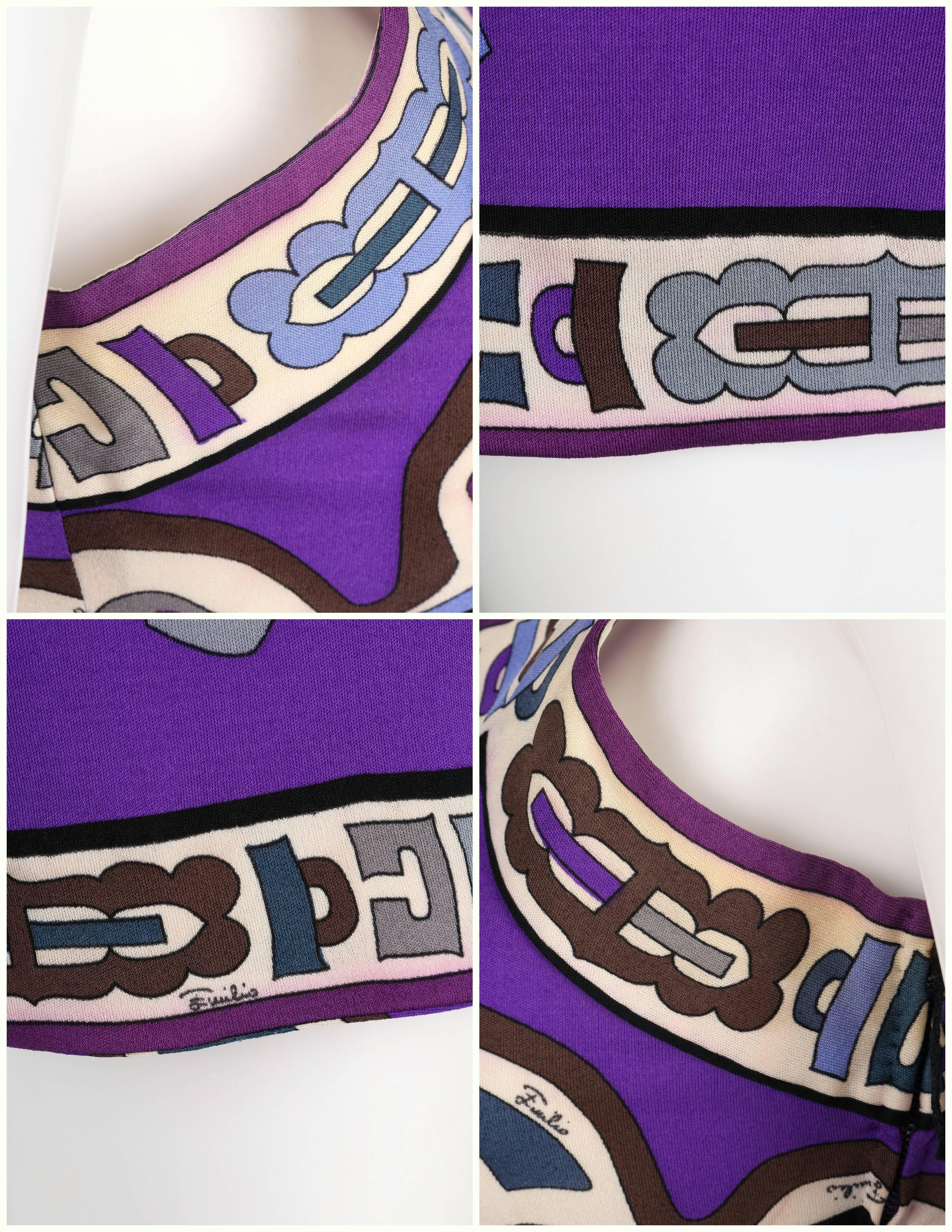 EMILIO PUCCI c.1960's Purple Signature Print 100% Silk Shorts Romper Playsuit 5