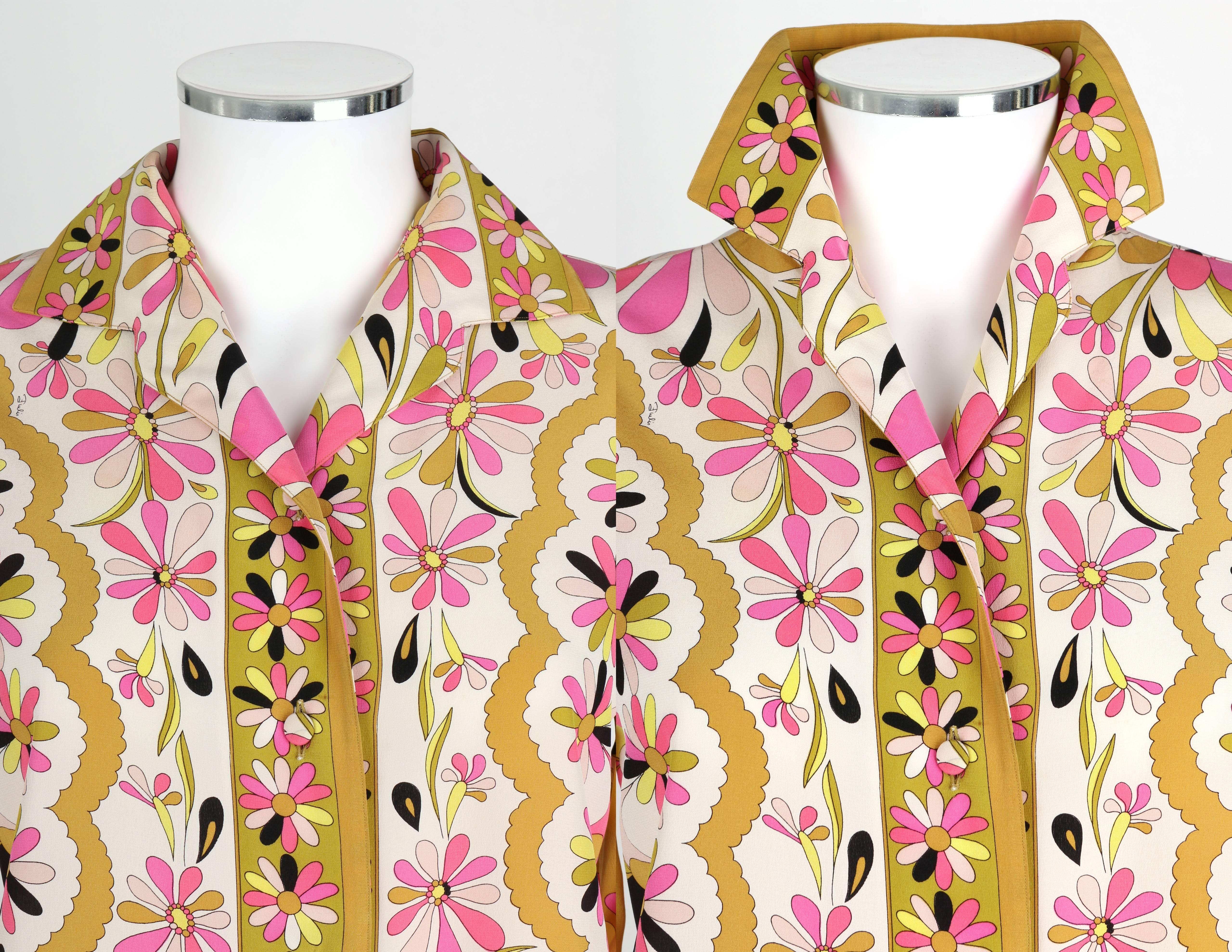 EMILIO PUCCI c.1970's Pink Kaleidoscope Daisy Print 100% Silk Blouse Shirt Top 3
