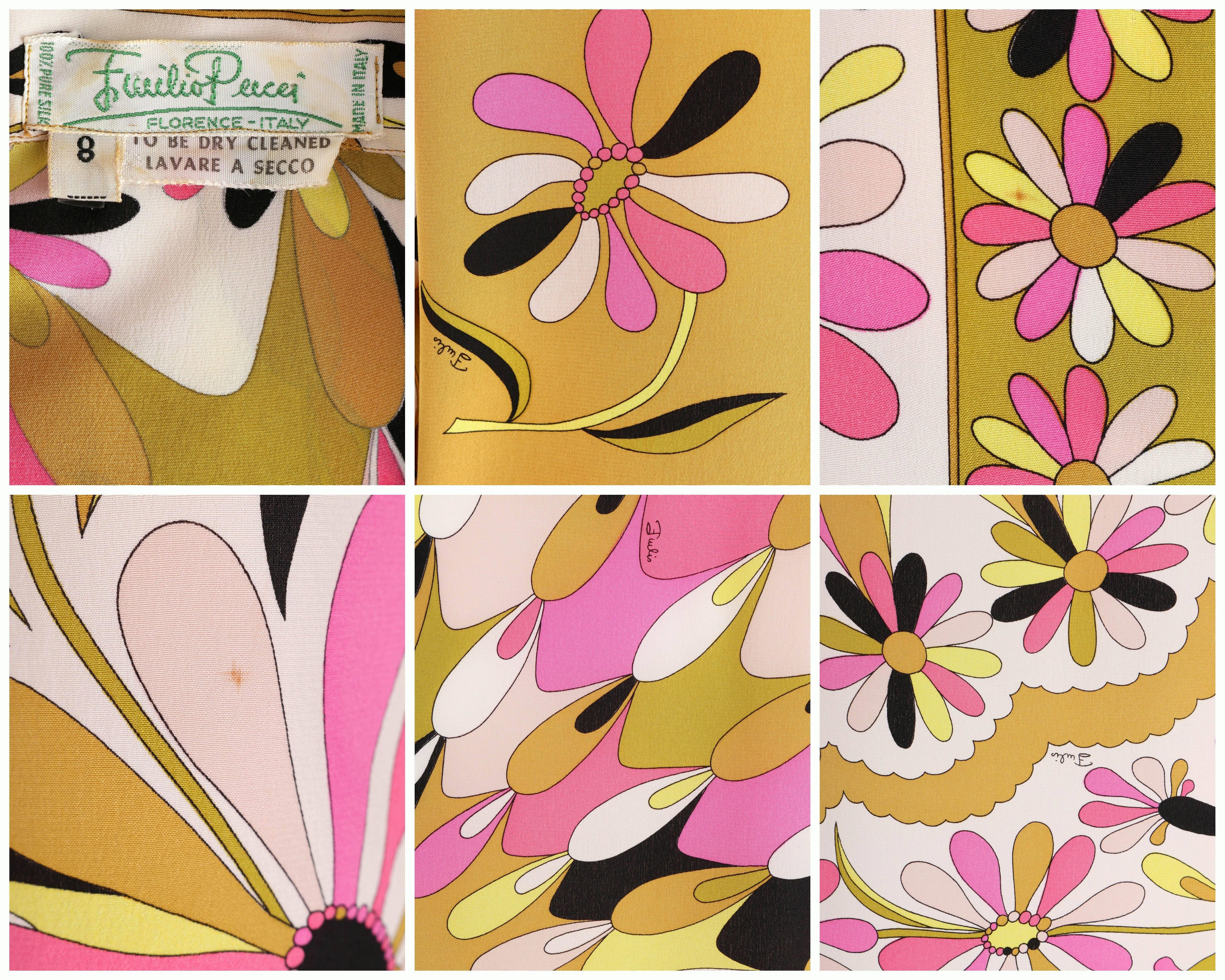 EMILIO PUCCI c.1970's Pink Kaleidoscope Daisy Print 100% Silk Blouse Shirt Top 4