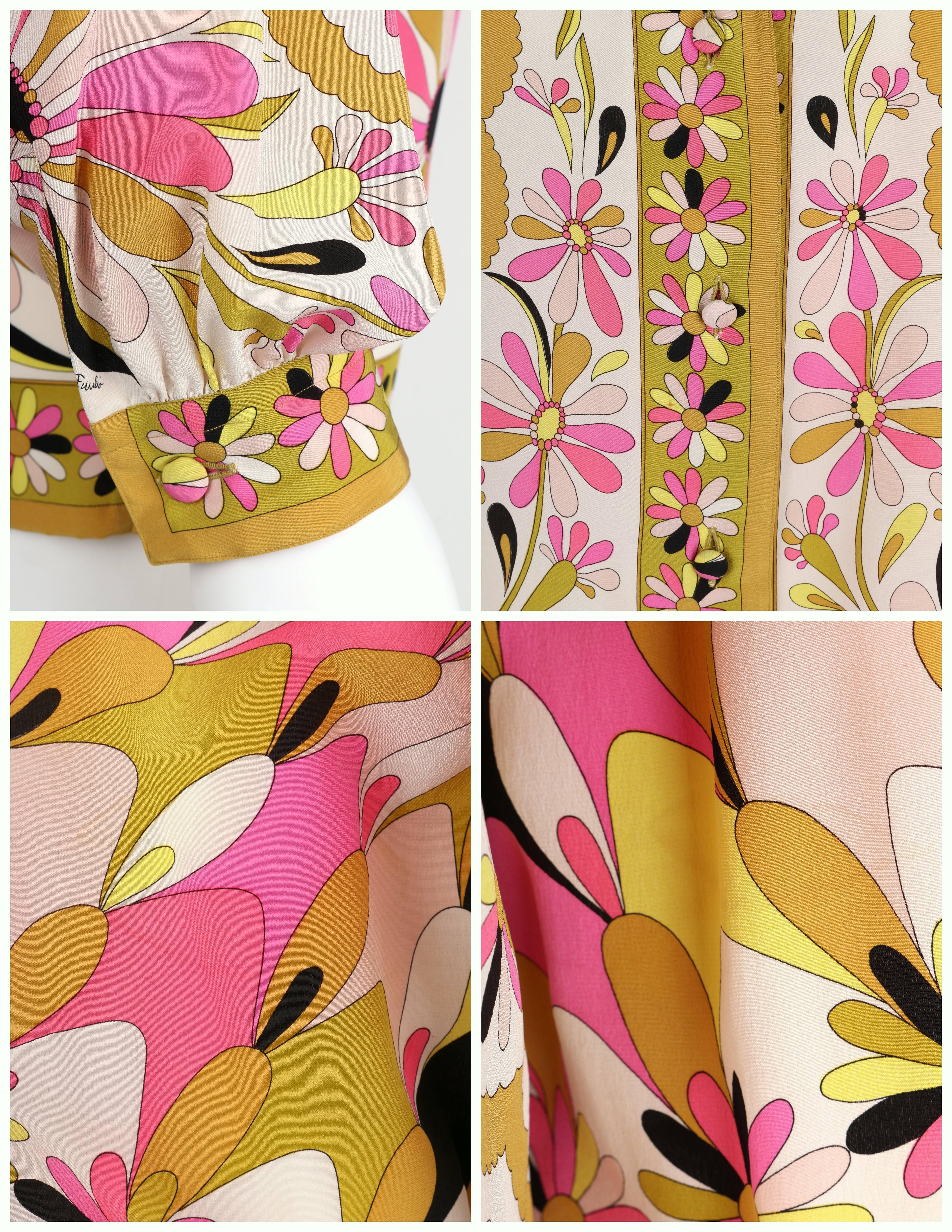 EMILIO PUCCI c.1970's Pink Kaleidoscope Daisy Print 100% Silk Blouse Shirt Top 5
