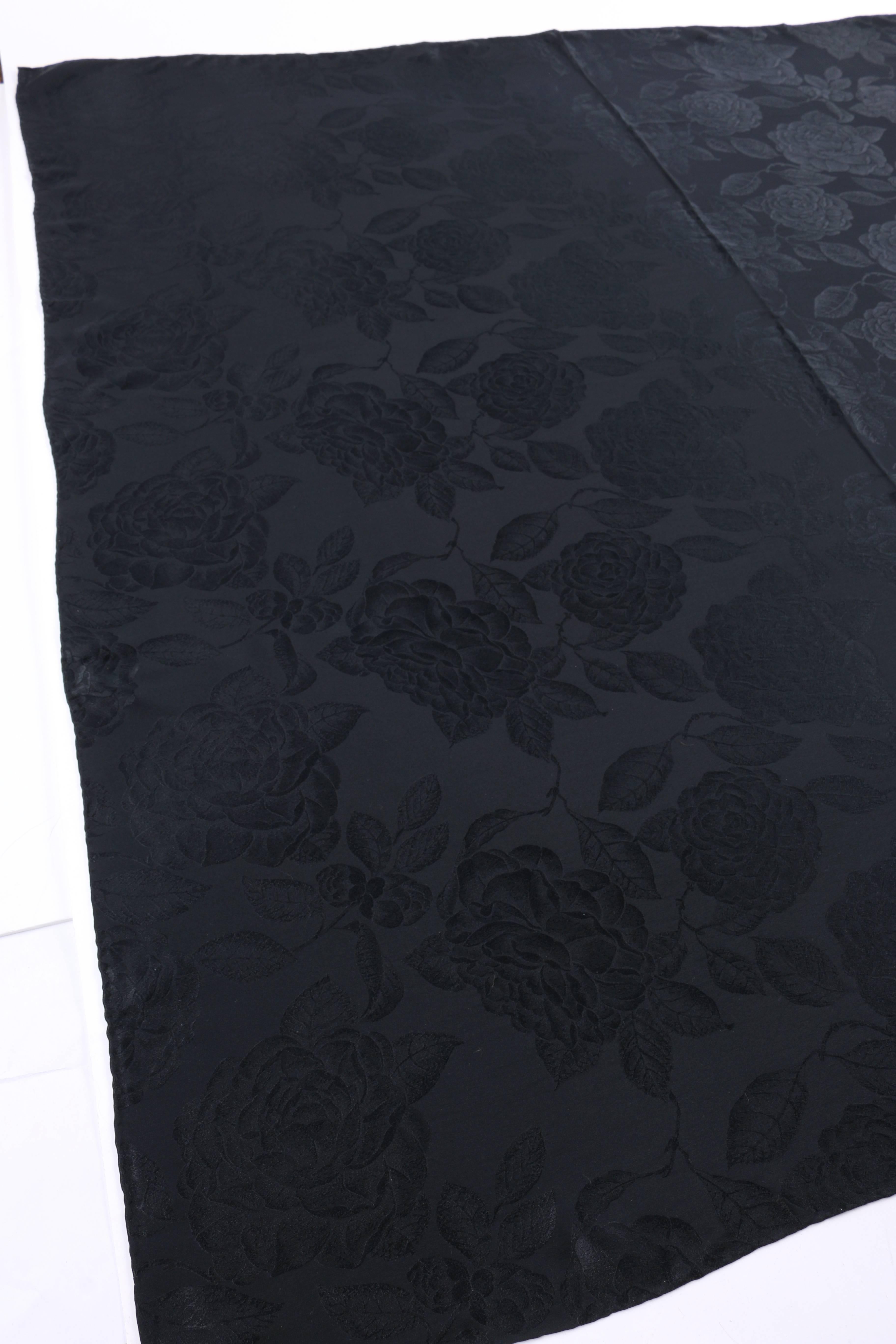 CHANEL Black Satin Camellia Print 100% Silk Large Scarf Wrap Shawl With Box  4