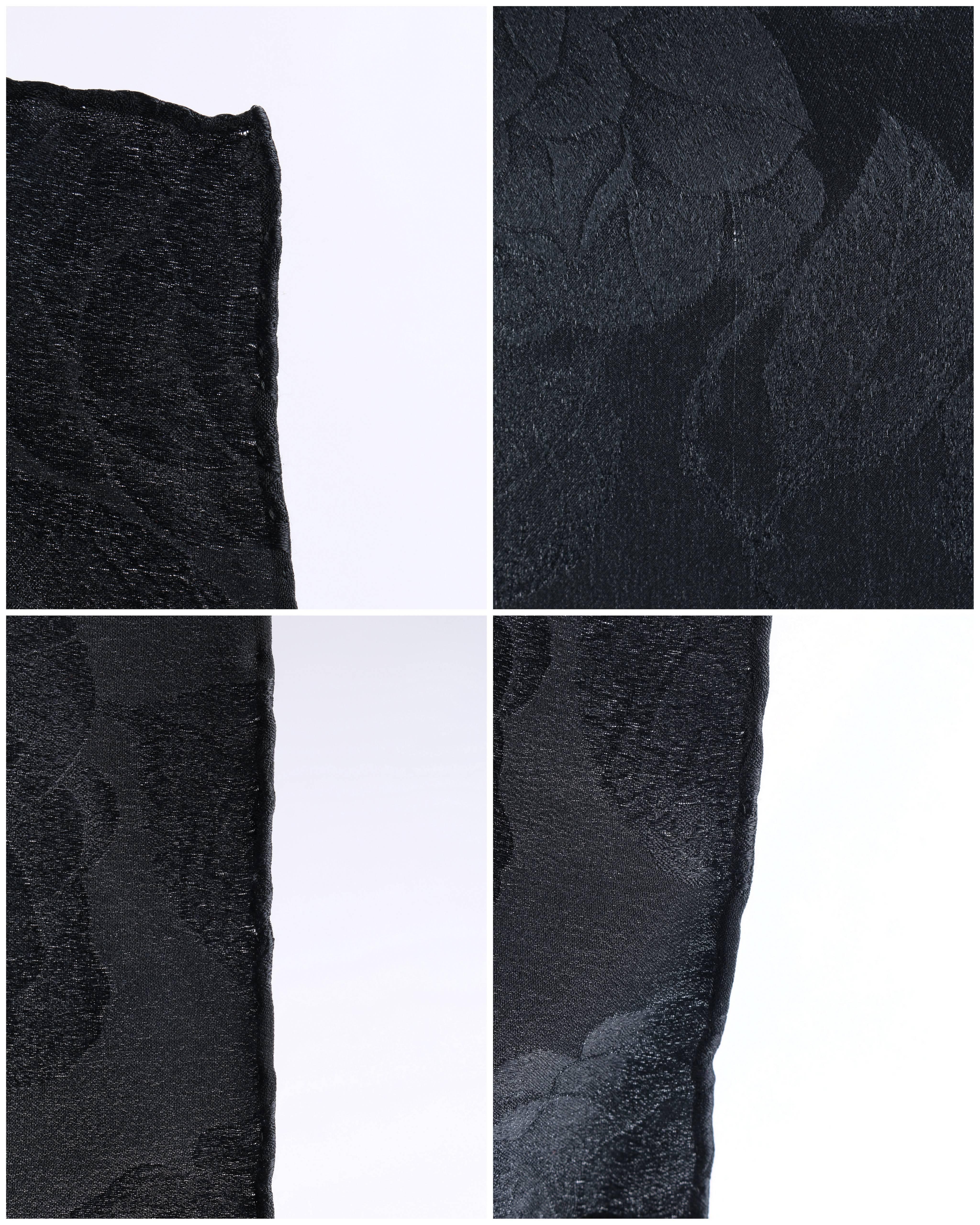 CHANEL Black Satin Camellia Print 100% Silk Large Scarf Wrap Shawl With Box  5