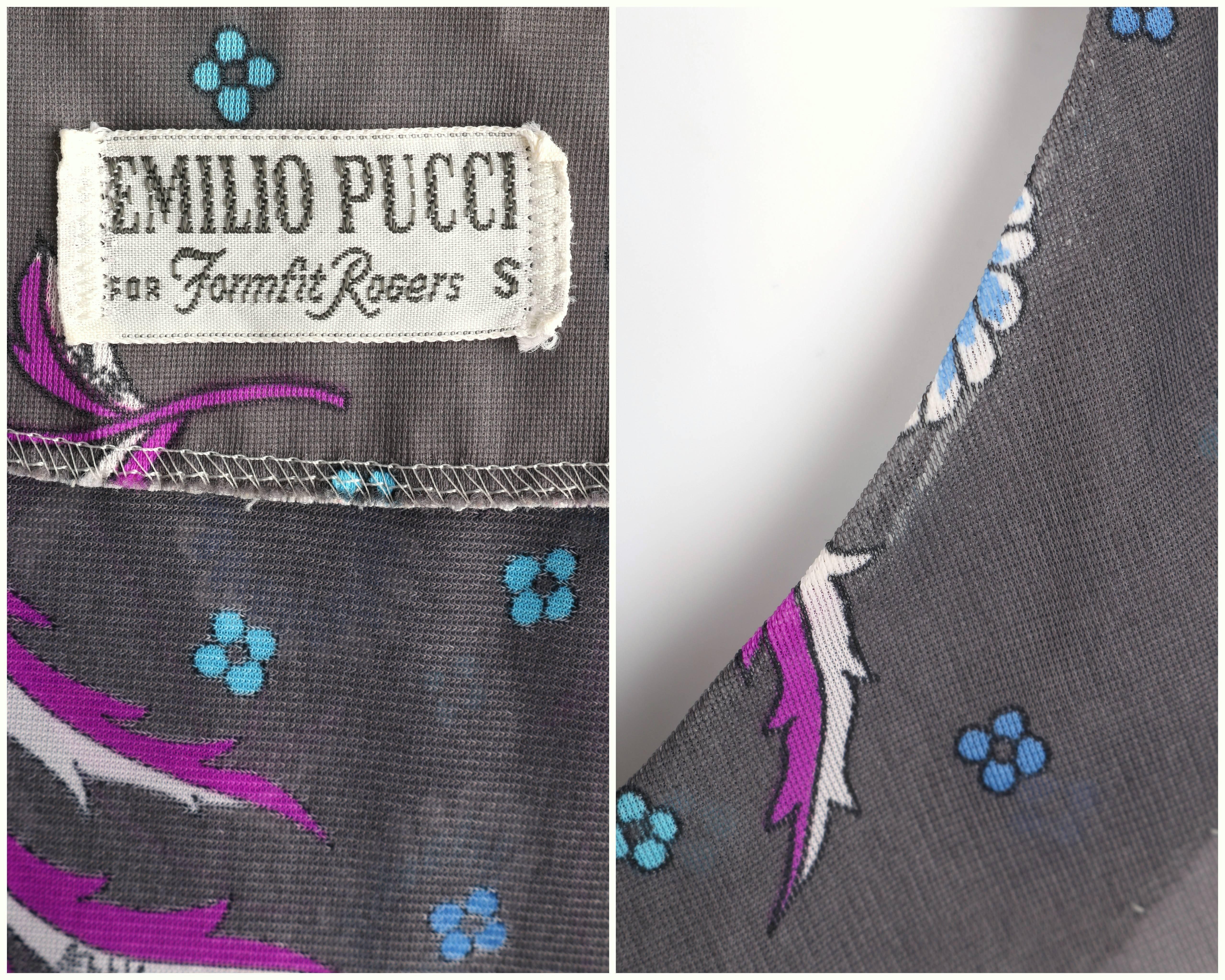 EMILIO PUCCI c.1960's Formfit Rogers Gray Floral Sleeveless Tunic Mini Dress 6