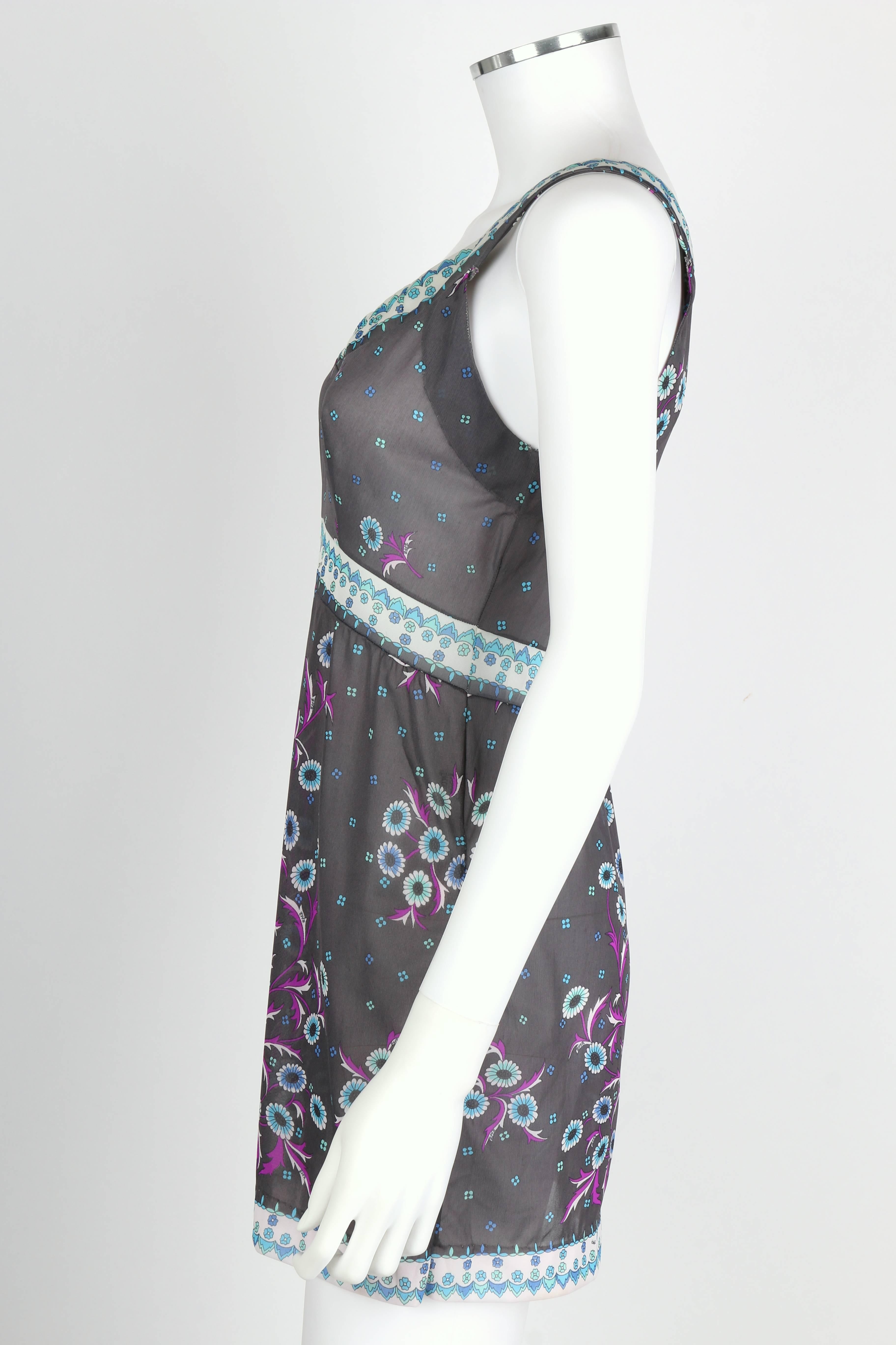 EMILIO PUCCI c.1960's Formfit Rogers Gray Floral Sleeveless Tunic Mini Dress 1