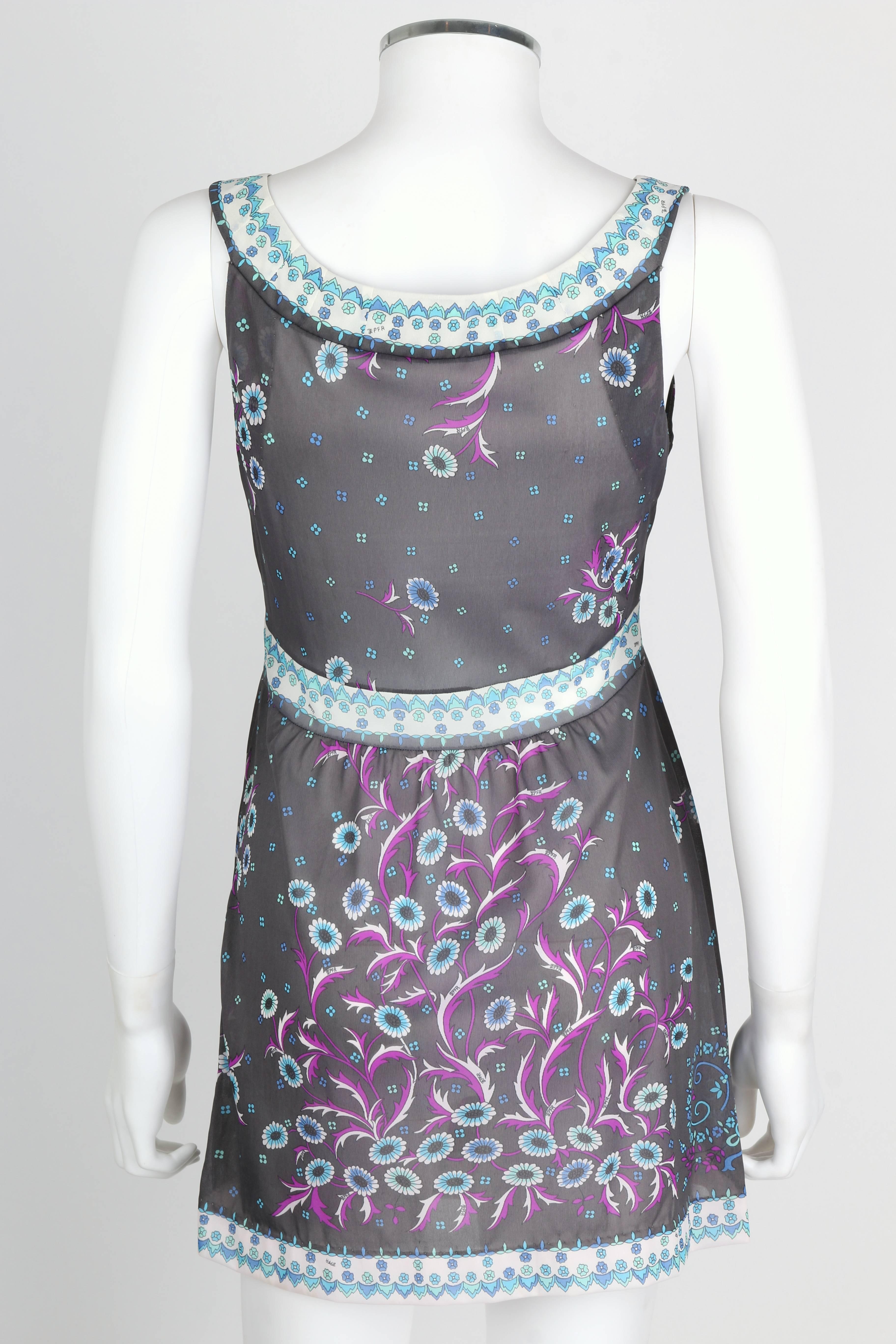 Women's EMILIO PUCCI c.1960's Formfit Rogers Gray Floral Sleeveless Tunic Mini Dress