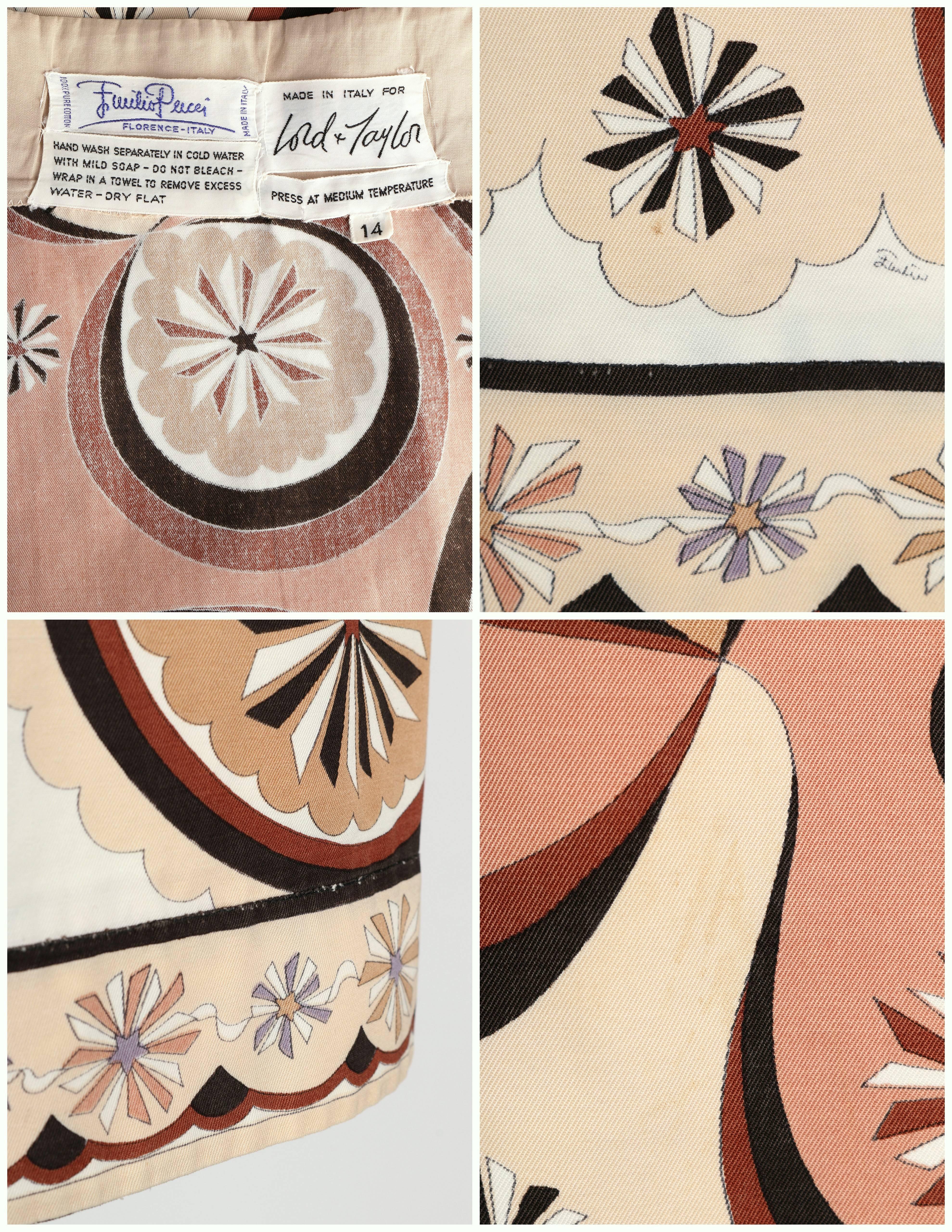 EMILIO PUCCI c.1970's Beige Brown Star Burst Signature Print Cotton Wrap Skirt 6