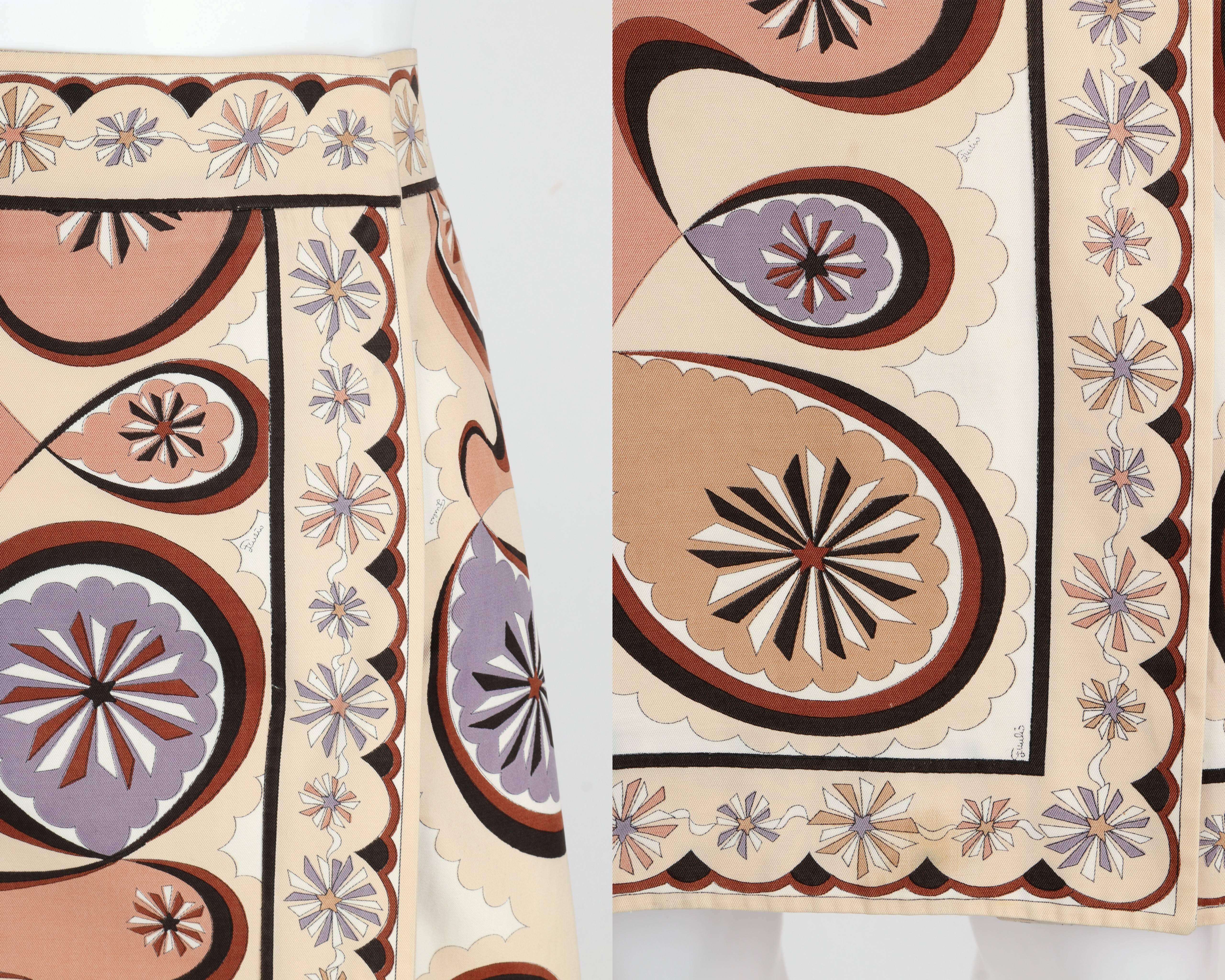 EMILIO PUCCI c.1970's Beige Brown Star Burst Signature Print Cotton Wrap Skirt 4