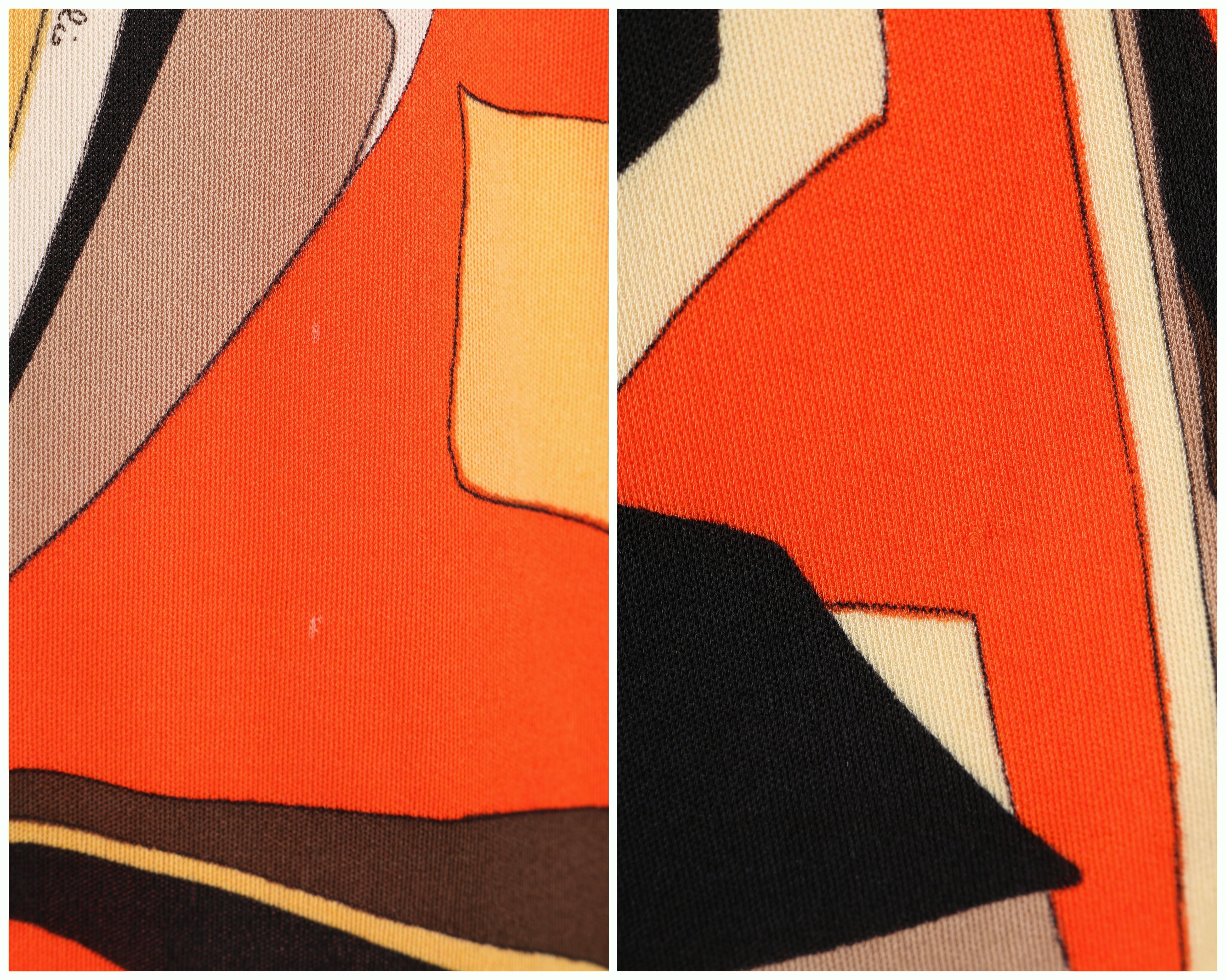 EMILIO PUCCI c.1960's Orange Multicolor African Leaf Print Silk Jersey Skirt 5