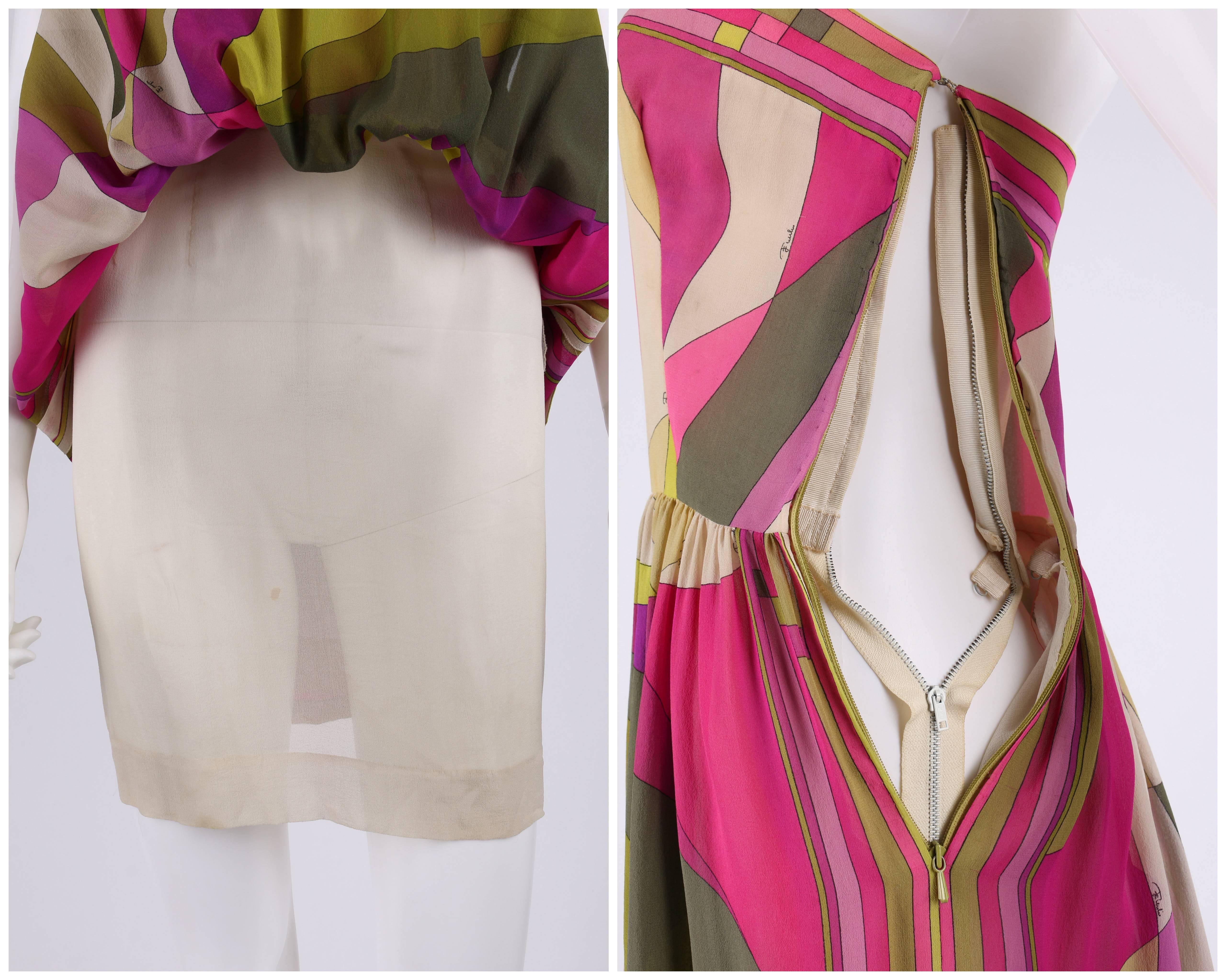 EMILIO PUCCI c.1960's Multicolor Print Boned Strapless Silk Mini Party Dress 1