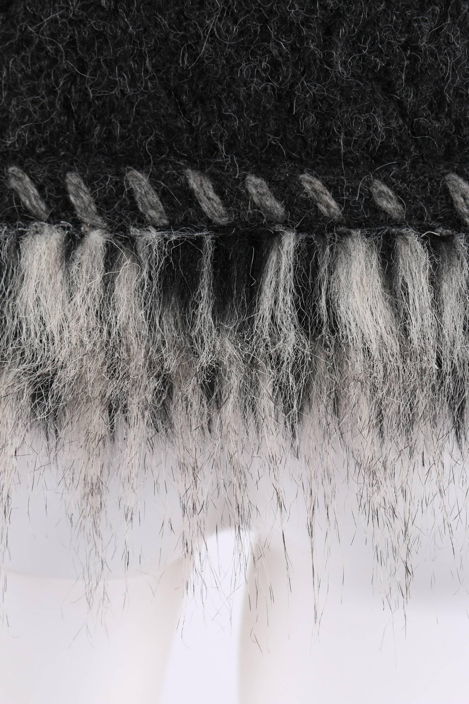 CHANEL Gray Alpaca Cashmere Knit Fringe Fur Zip Front Cardigan Sweater Jacket 2