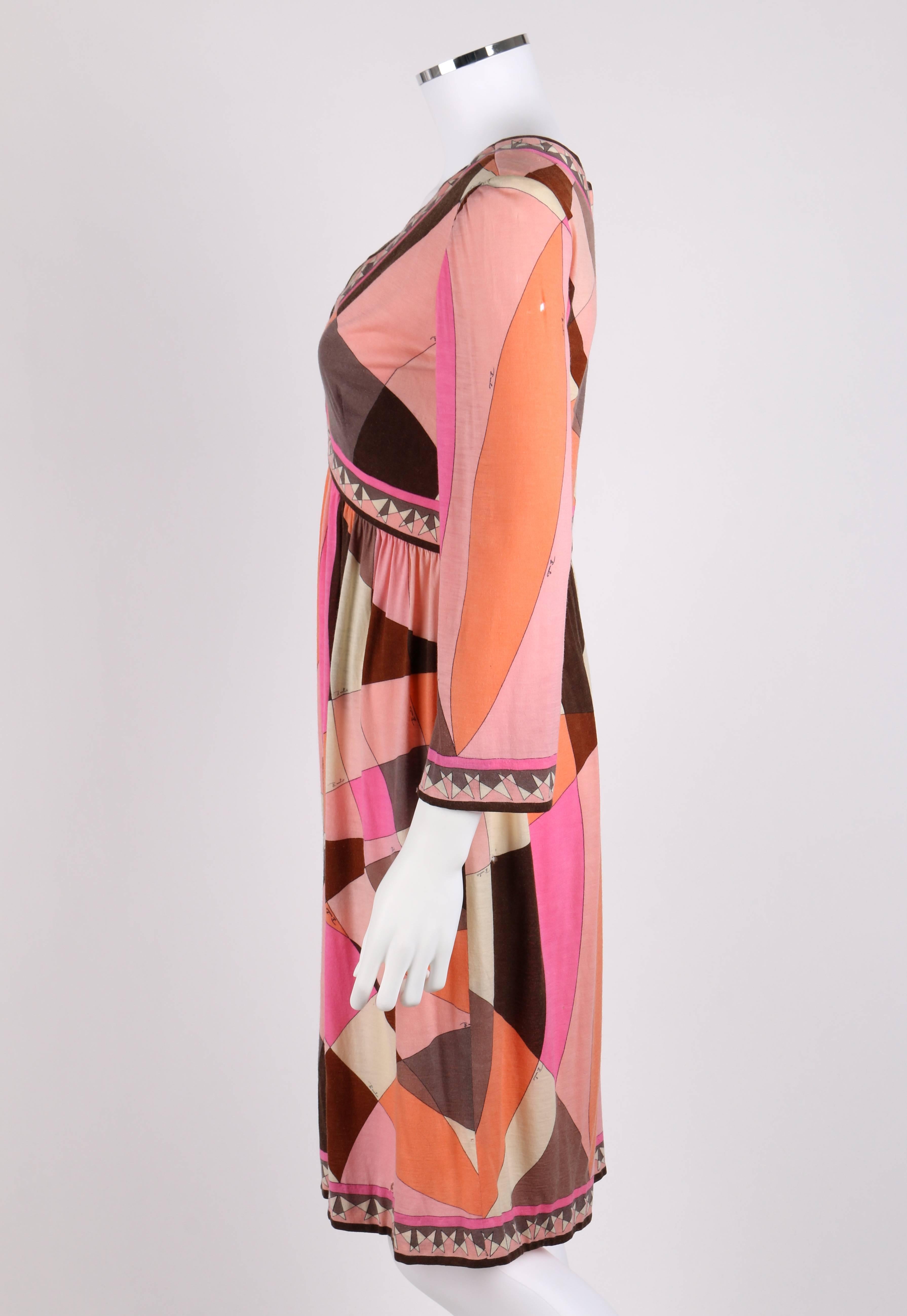 Women's EMILIO PUCCI c.1960's Multicolor Abstract Signature Print Jersey V-Neck Dress