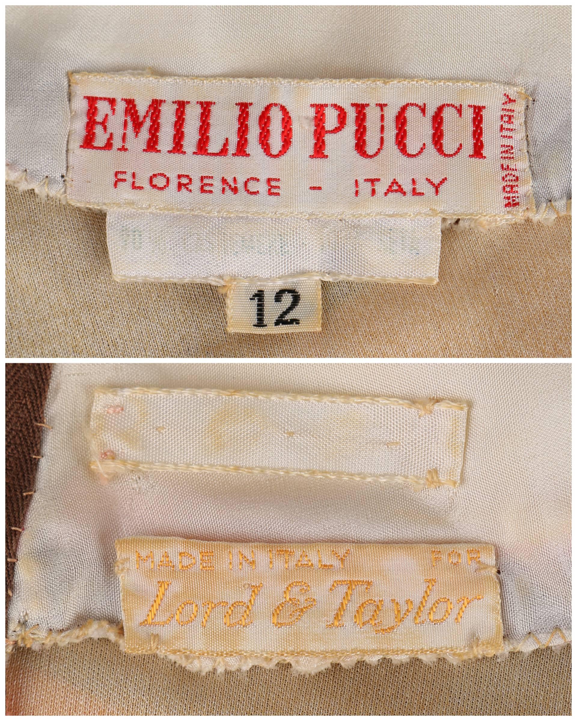 EMILIO PUCCI c.1960's Multicolor Abstract Signature Print Jersey V-Neck Dress 3